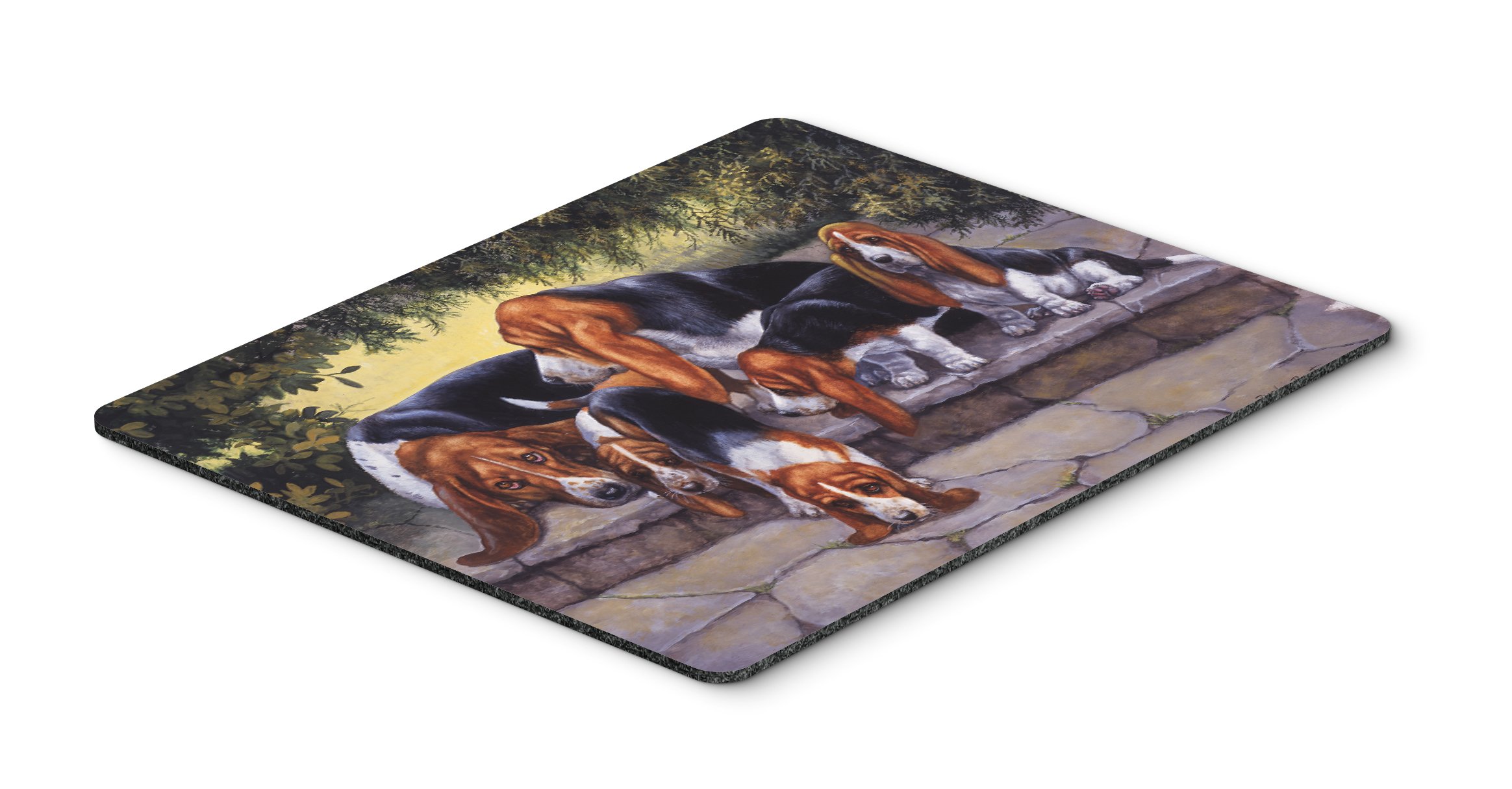 Caroline's Treasures BDBA0276MP Washable Large Mouse Pad - Basset Hound Puppies with Mom & Dad Design for Home Office, Gaming, Computer & Laptop Use | Perfect Hot Pad & Trivet for Kitchen Decor