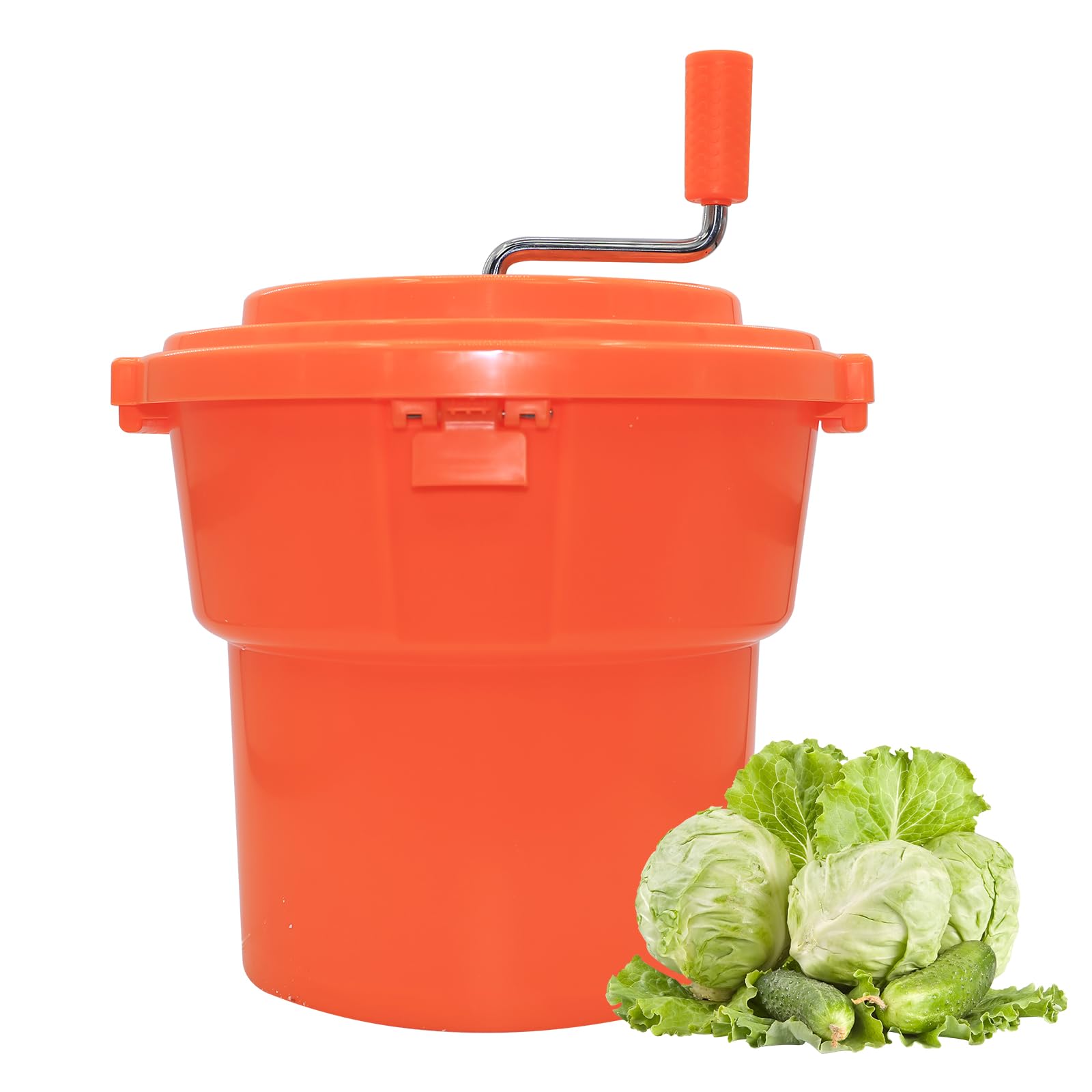 Commercial 2.5 Gallon Salad Spinner - Manual Lettuce Dryer for Vegetables & Fruits - Heavy Duty Restaurant Kitchen Tool (Orange) - Perfect for Restaurants, Catering & Home Meal Prep
