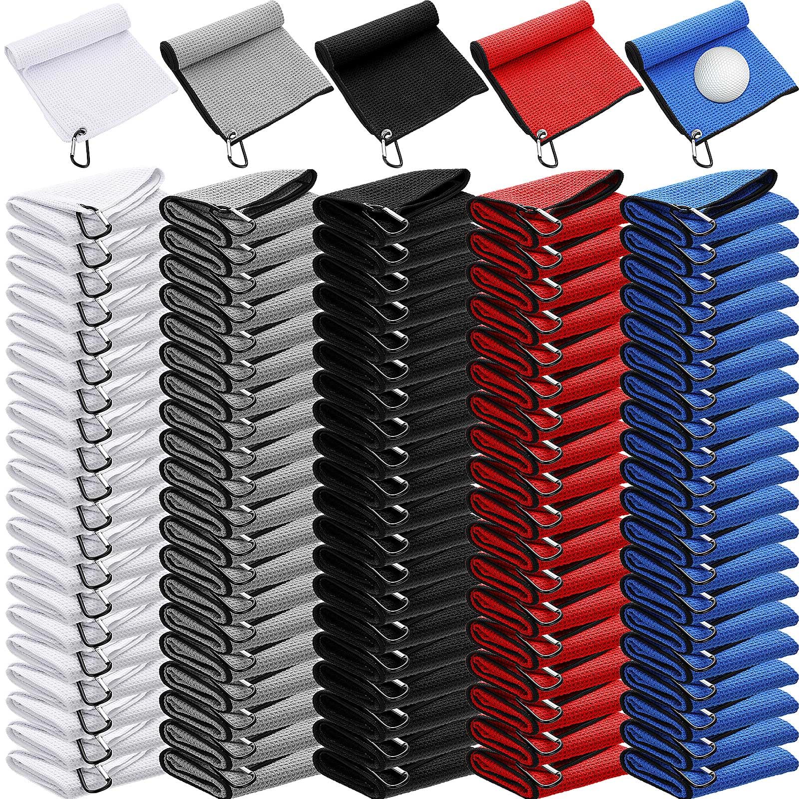 Batiyeer 16'' x 16'' Microfiber Waffle Pattern Golf Towel with Clip - Bulk Pack for Golf Bags, Tournaments, Clubs, Yoga & Fitness - Perfect for Sports, Gym and Outdoor Activities