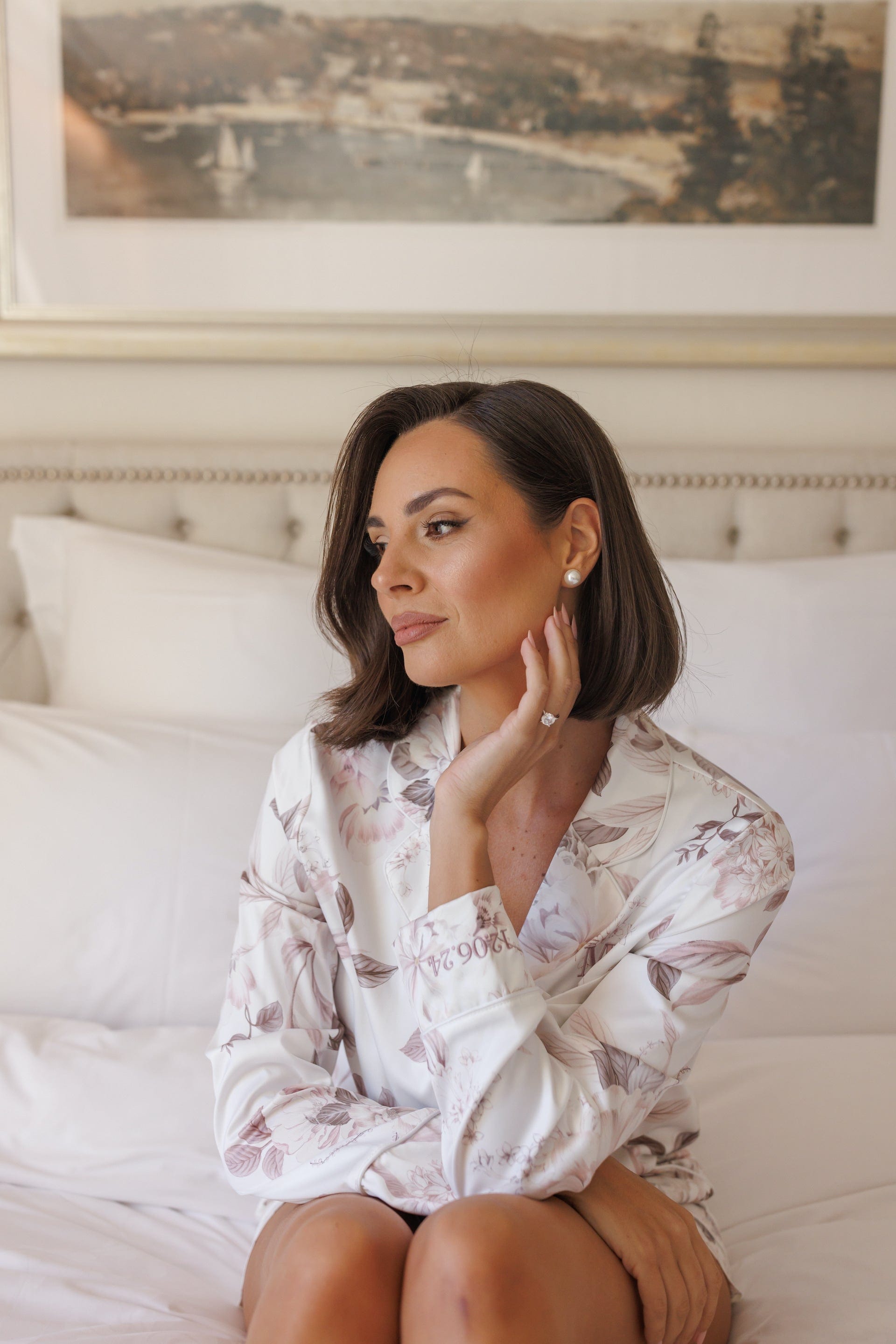 Elegant Long Sleeve Satin Floral Bridesmaid Pajamas Set - Women's Luxe Sleepwear for Weddings, Bachelorette Parties & Special Occasions