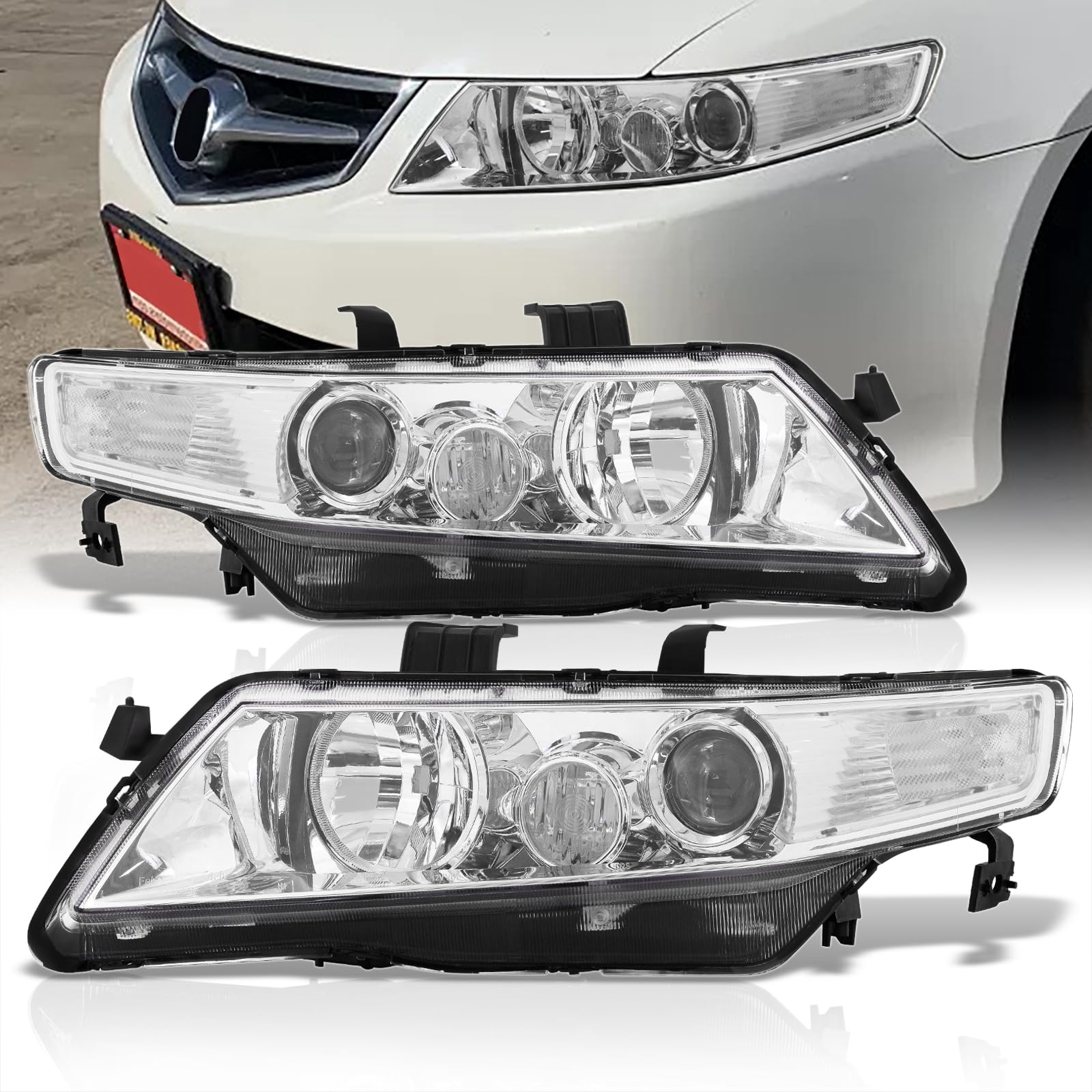AJP Distributors Acura TSX CL9 Projector Headlights Upgrade Kit - Chrome Housing, Clear Lens & Reflector - Compatible with 2004-2008 Models (04 05 06 07 08) - Perfect for Night Driving & Car Customization