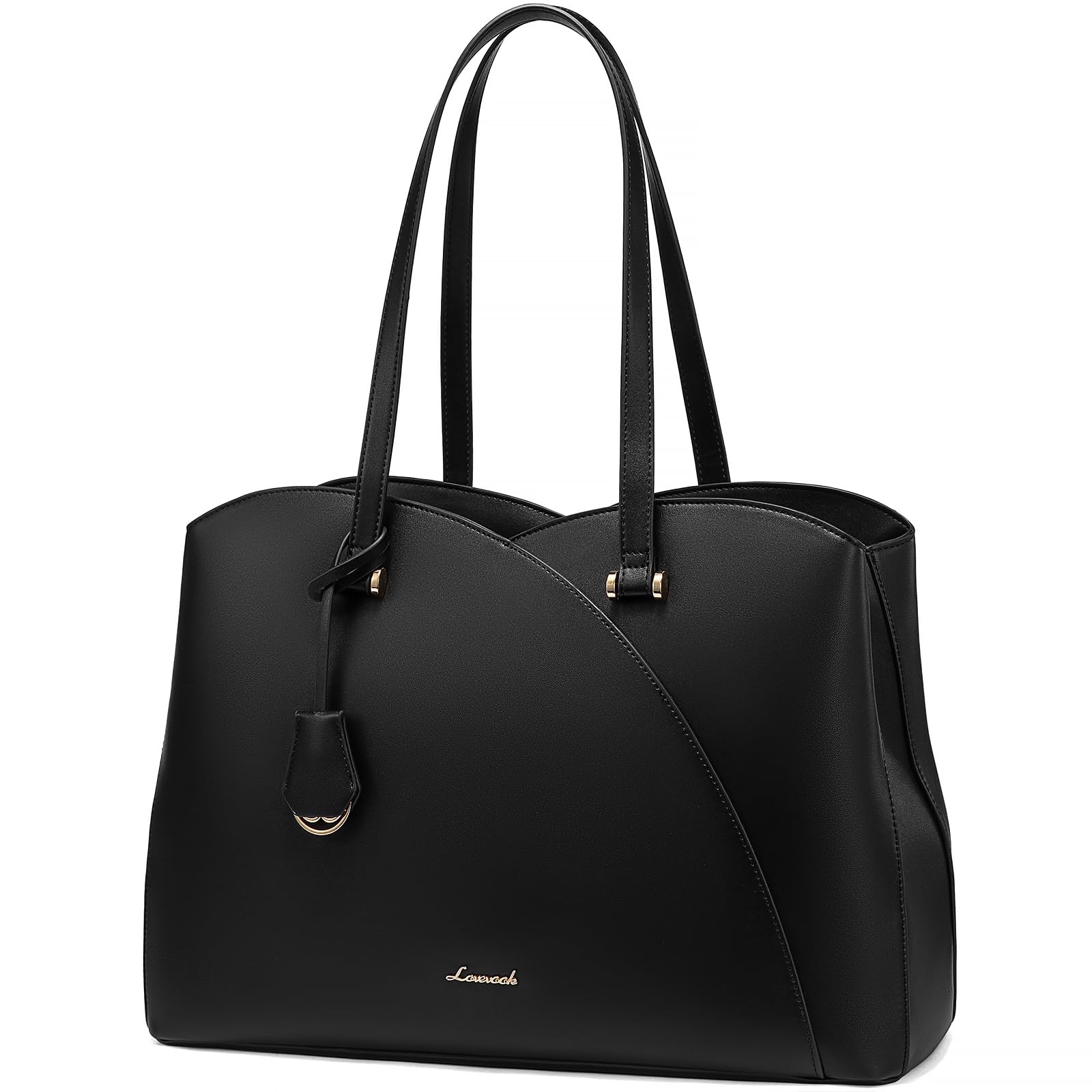 LOVEVOOK Leather Laptop Tote Bag for Women - Professional 15.6 Inch Computer Work Bag, Teacher Briefcase & Large Handbag Purse - Black | Perfect for Office, Business Travel & School Commute