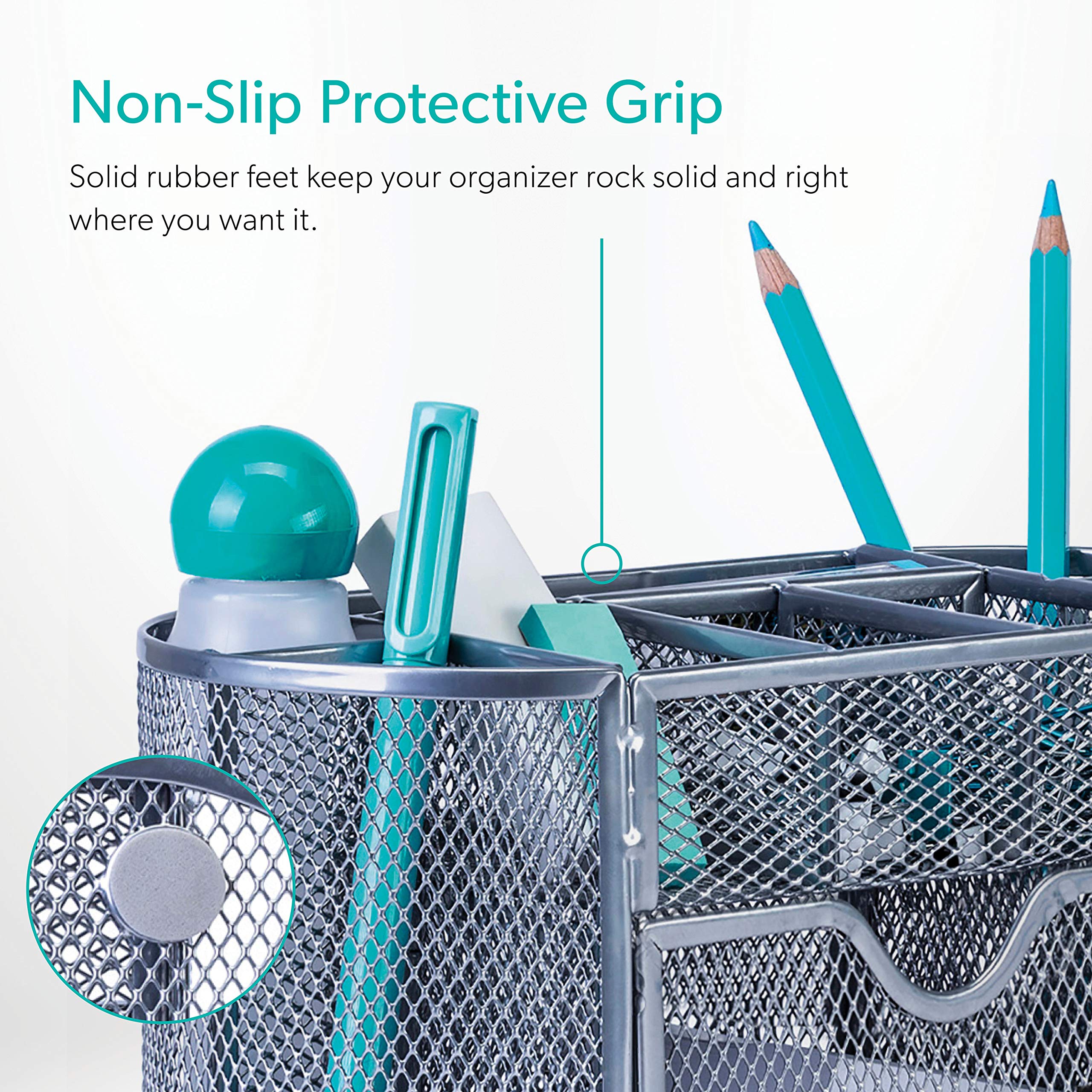 Mesh Desk Organizer with 8 Compartments & Drawer - Office Storage for Pens & Accessories | Workspace Essentials
