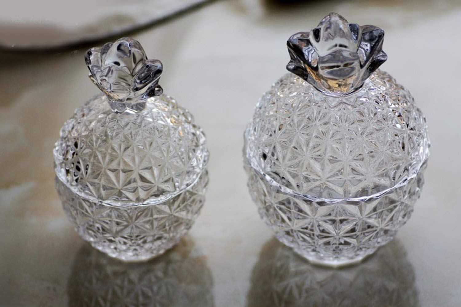 Rustic Pineapple Embossed Glass Candy Jar - 5.5x3.5in & 6x4in - Perfect for Storing Candy, Cookies, Sugar - Elegant Home Decor for Kitchen, Dining Table, Weddings & Party Events
