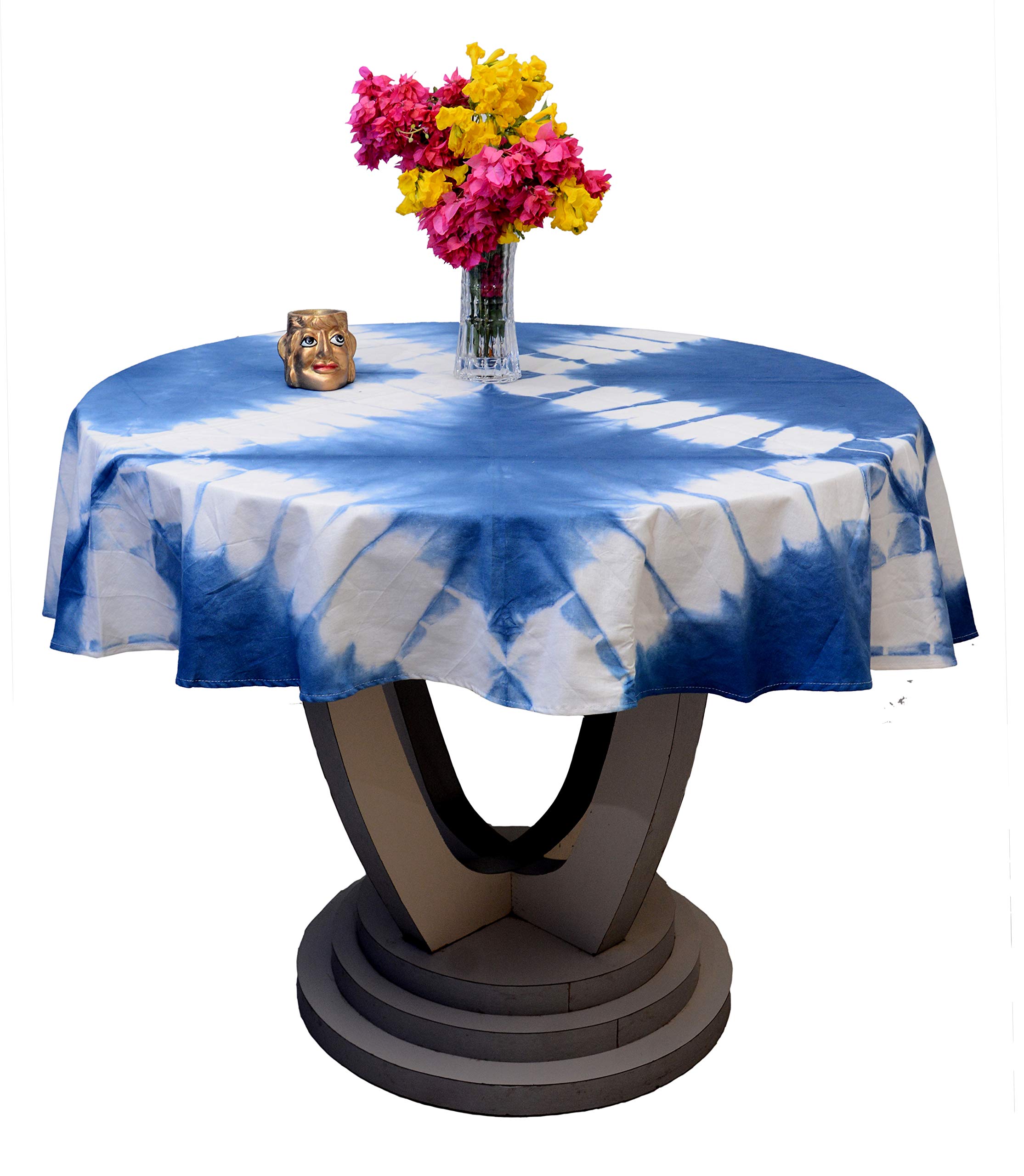 Indigo Shibori Round Tablecloth 60 Inch - Tie Dye Table Cover for Patio, Birthday, Wedding & Party Decorations (Pattern 8) - Perfect for Outdoor Dining, Garden Parties & Boho Home Decor