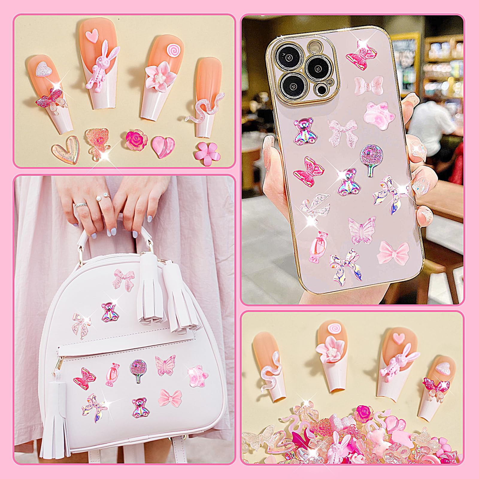 200 Pcs 3D Nail Charms Set - Rose, Bow, Flower & Heart Shaped Nail Art Accessories for DIY Nail Decoration | Perfect for Nail Salons, Home Manicures, Parties & Gift Giving