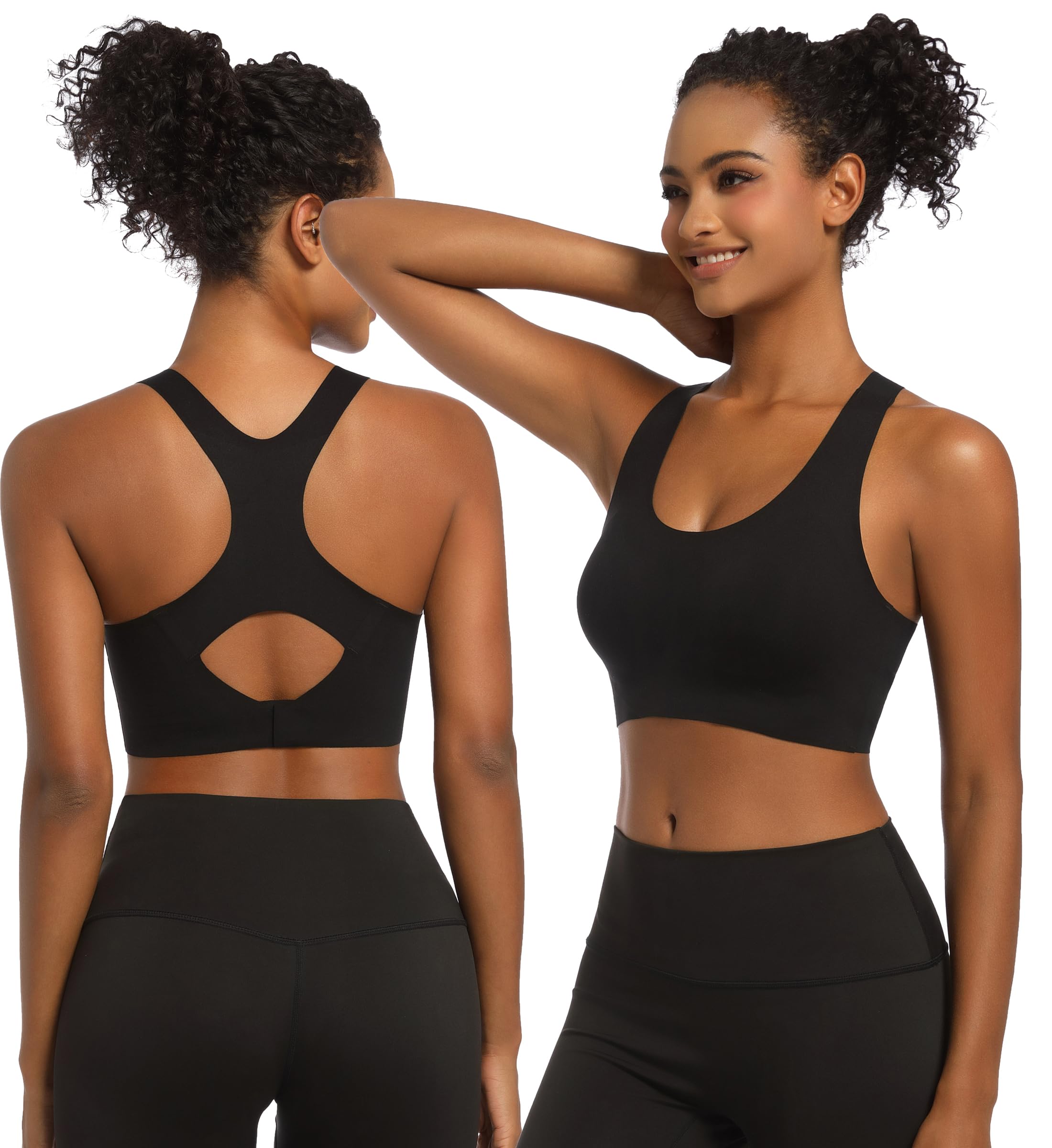 PRETTYWELL Women's Racerback Sports Bras - Wirefree Seamless Comfort with Non-Removable Padded Molded Cups for Yoga, Running & Everyday Wear