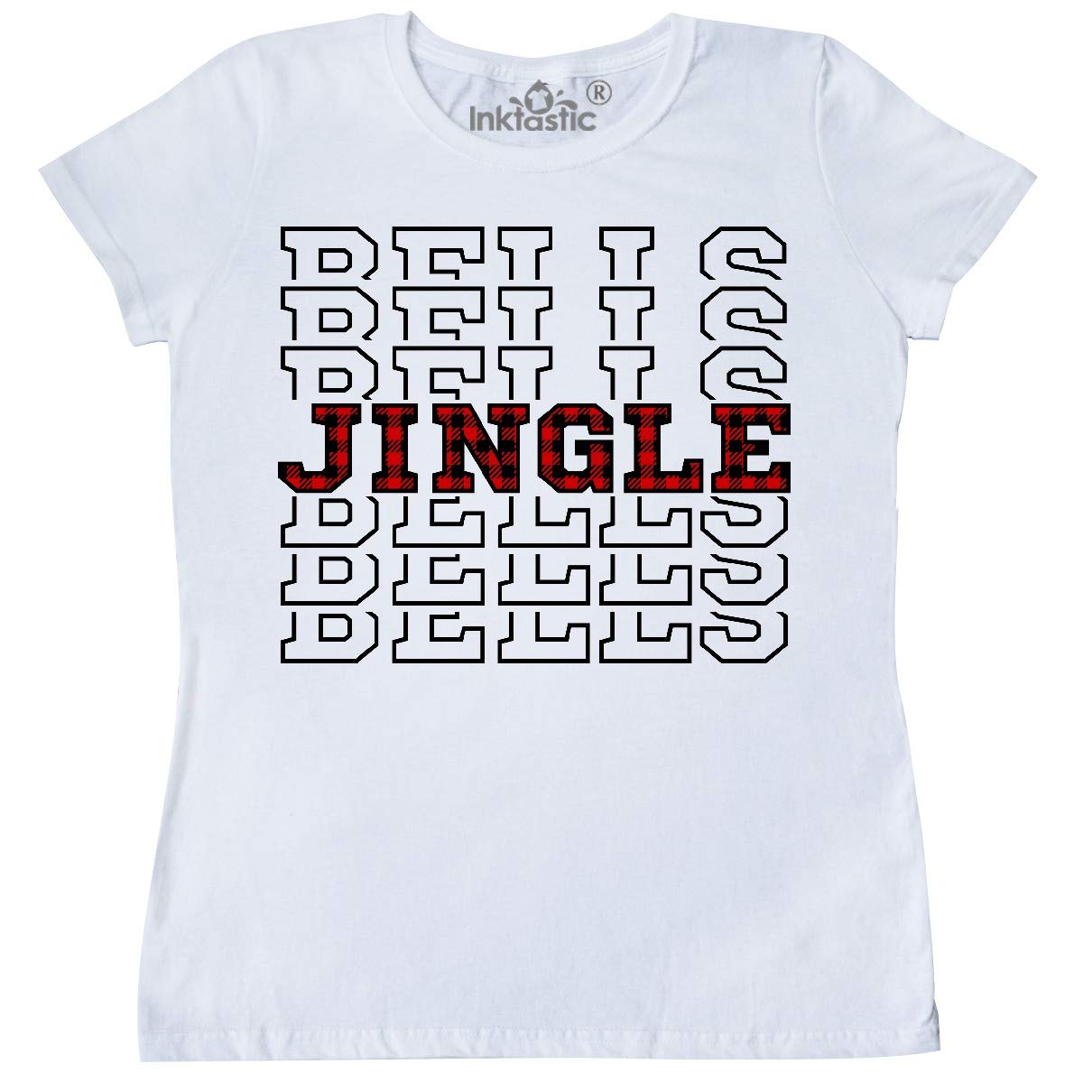 Inktastic Athletic Plaid Jingle Bells Women's T-Shirt - Christmas Holiday Casual Tee for Festive Outfits & Gift Giving