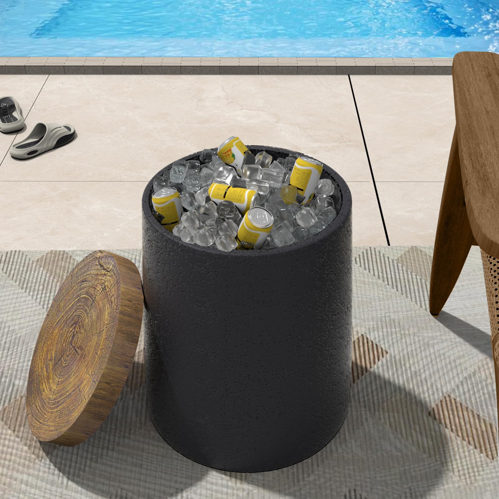4-in-1 Outdoor Side Table with Storage & Cooler - Portable Patio Bar Table with Ice Cooler Stand - Black Round Side Table for Parties, BBQs, Camping & Beach Outings - Perfect for Backyard, Deck & Outdoor Entertaining