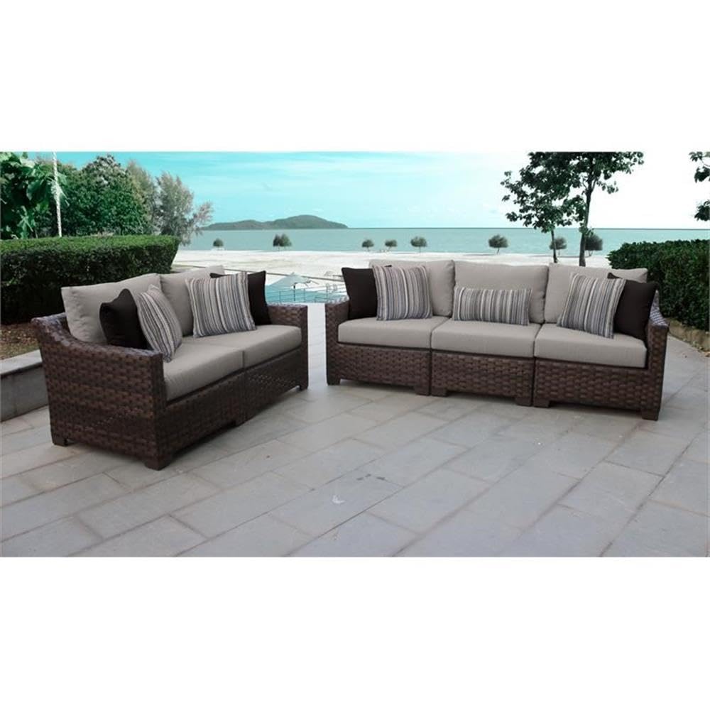 TK Classics Kathy Ireland River Brook 5-Piece Outdoor Wicker Patio Furniture Set in Ash - Perfect for Backyard, Garden, Poolside & Patio Relaxation