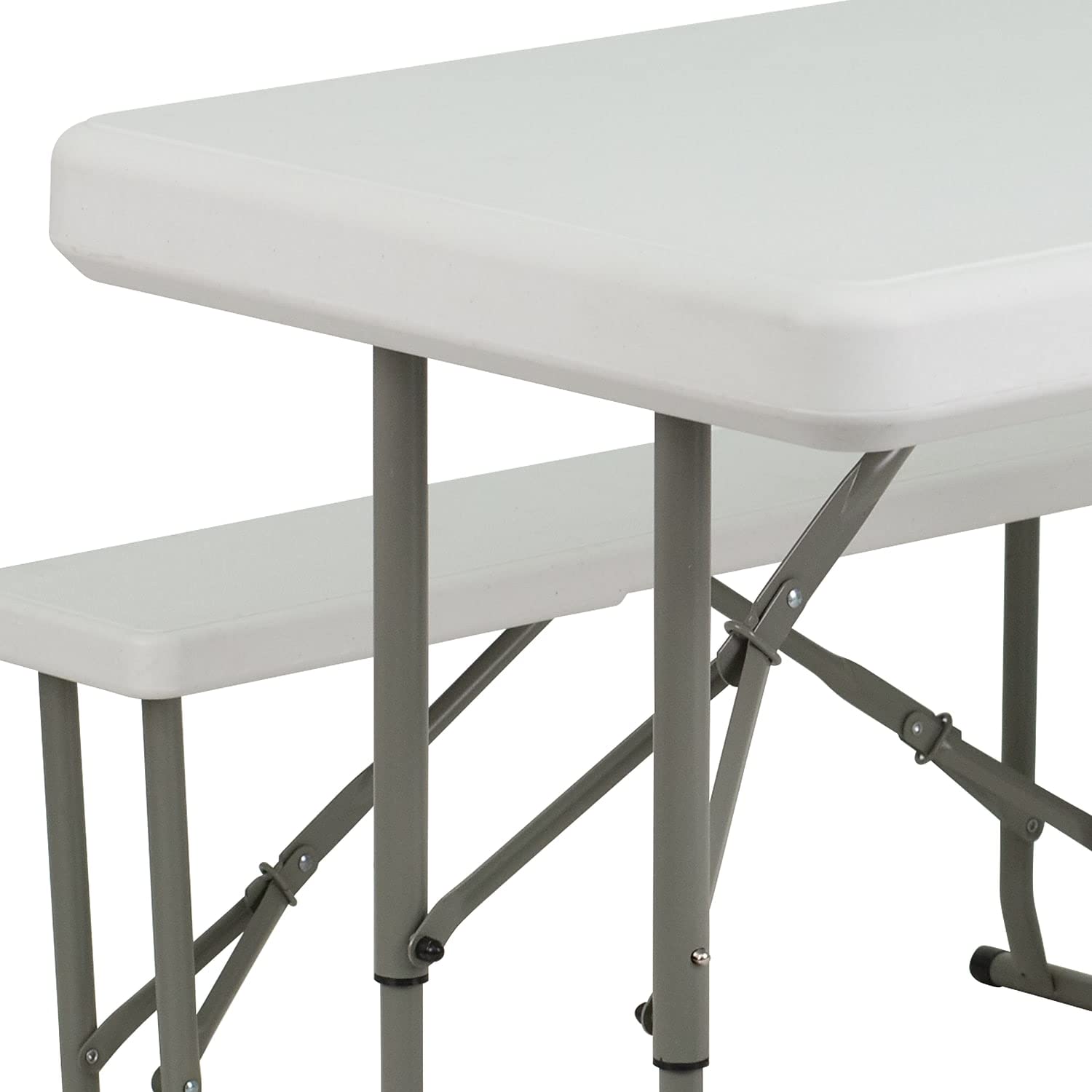 Flash Furniture Rowan 3-Piece Portable Plastic Folding Bench and Table Set - Granite White | Indoor/Outdoor Patio, Picnic, Camping & Backyard Furniture Set