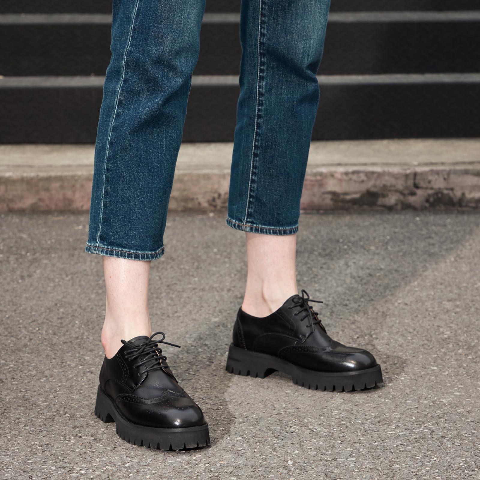 BEAU TODAY Women's Chunky Leather Lace-Up Oxford Shoes - Comfortable Platform Dress Shoes for Business, Office & Casual Wear | Perfect for Work, Professional Outfits & Everyday Style