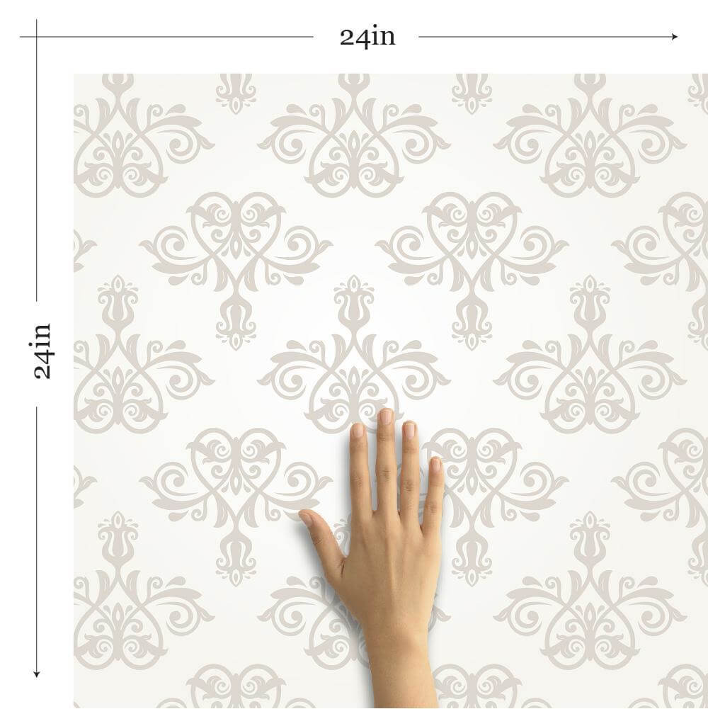 Taupe Damask Peel and Stick Wallpaper - Self-Adhesive Removable Wallpaper for Bedroom, Living Room, Kitchen - Easy to Install & Remove - 6297