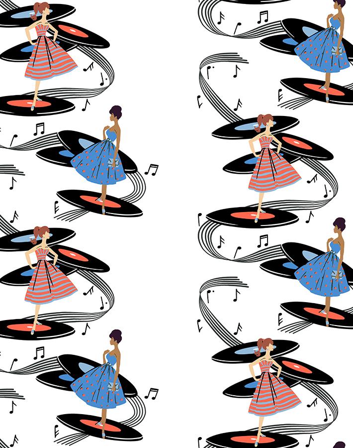 Barbie™ Galaxy Records Wallpaper in Persimmon Blue - Perfect for Kids' Bedrooms, Playrooms & Nursery Decor