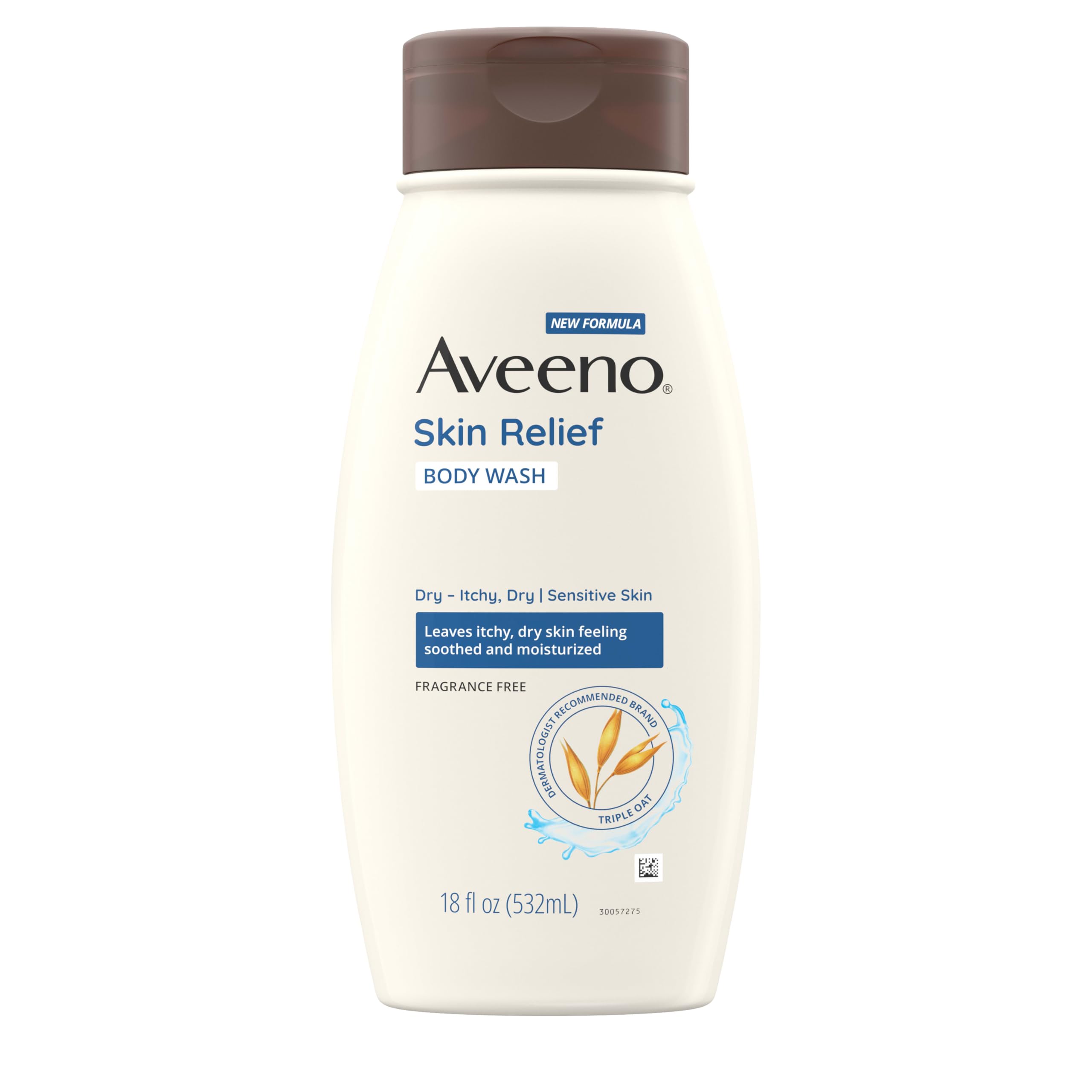 Aveeno Skin Relief Fragrance-Free Body Wash with Triple Oat Formula - Gentle Daily Cleanser for Sensitive Skin - Soothes & Moisturizes Itchy, Dry Skin - Soap-Free, 18 fl oz - Perfect for Shower & Bath Time