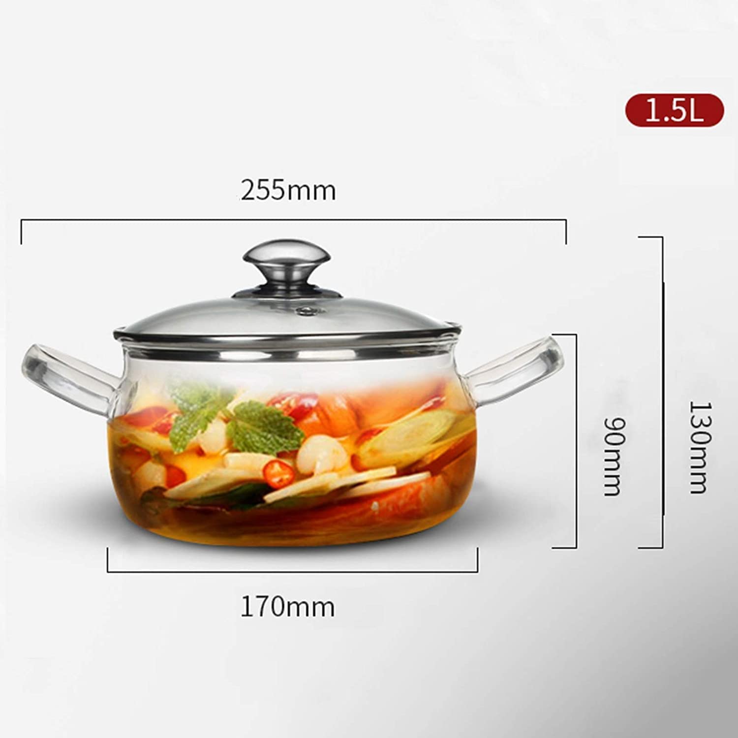 Premium Borosilicate Glass Saucepan with Lid - 1.5L Heat-Resistant Nonstick Cooking Pot, Transparent Glass Sauce Pot with Ergonomic Handle for Kitchen & Restaurant Use - Perfect for Simmering, Boiling & Serving Soups, Sauces & Stews (Clear)