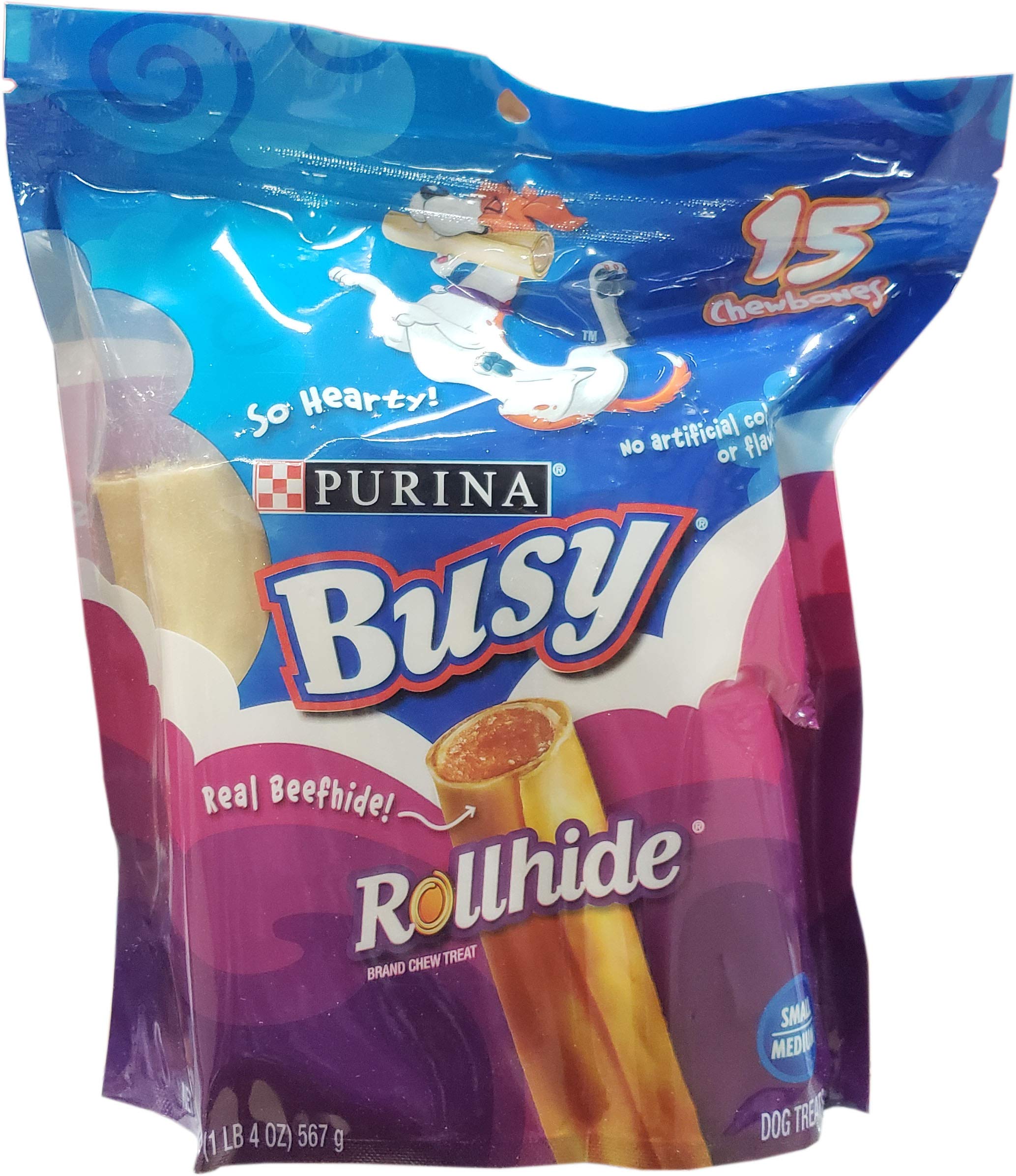 Busy Rollhide Dog Treats 15 Rolls, 20 Oz - Natural Long-Lasting Chews for Small, Medium & Large Dogs - Perfect for Training, Anxiety Relief & Dental Health