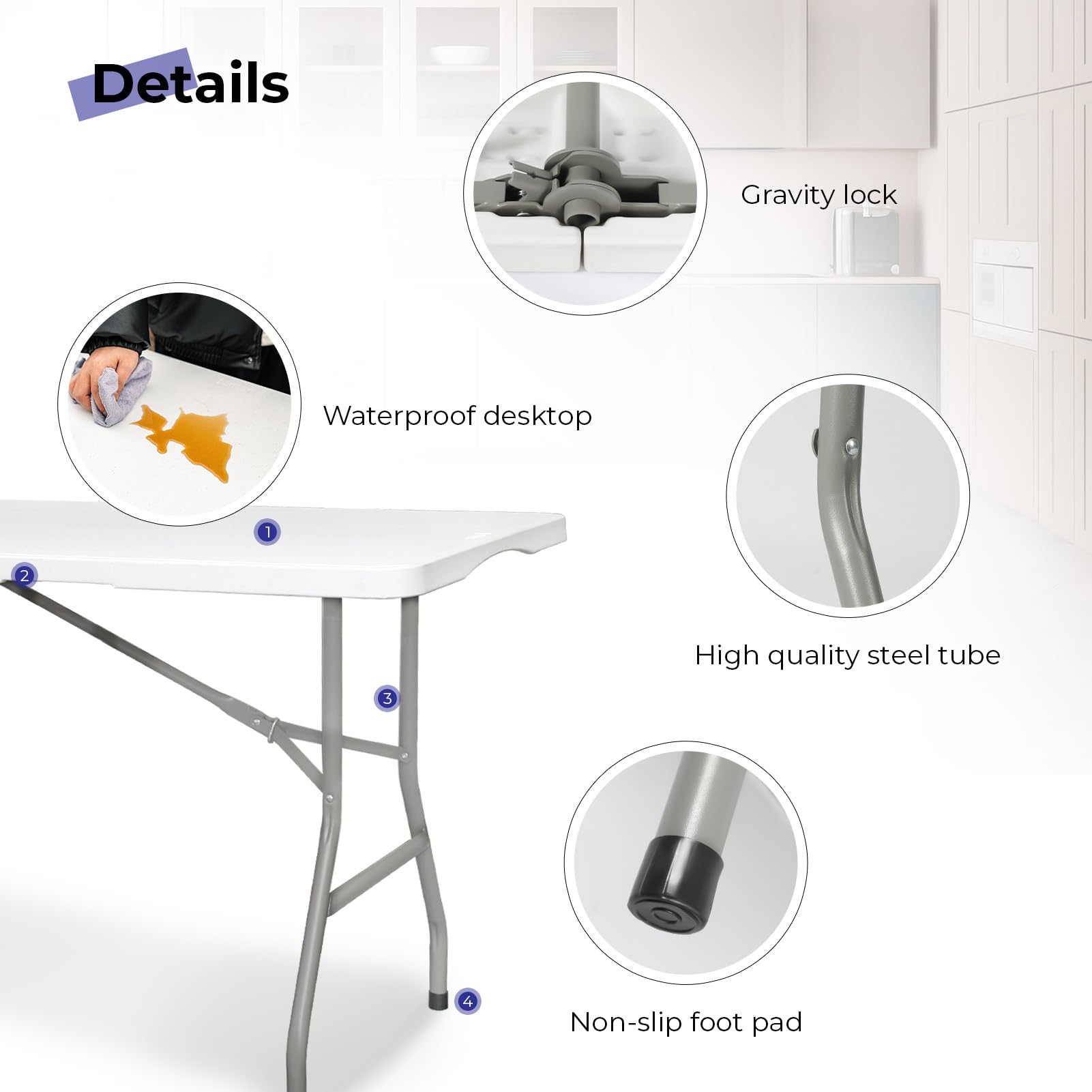 6ft Heavy Duty Folding Plastic Table - Portable Fold-in-Half Utility Table for Indoor & Outdoor Use - White | Perfect for Camping, Picnics, Parties, Dining & Home Office
