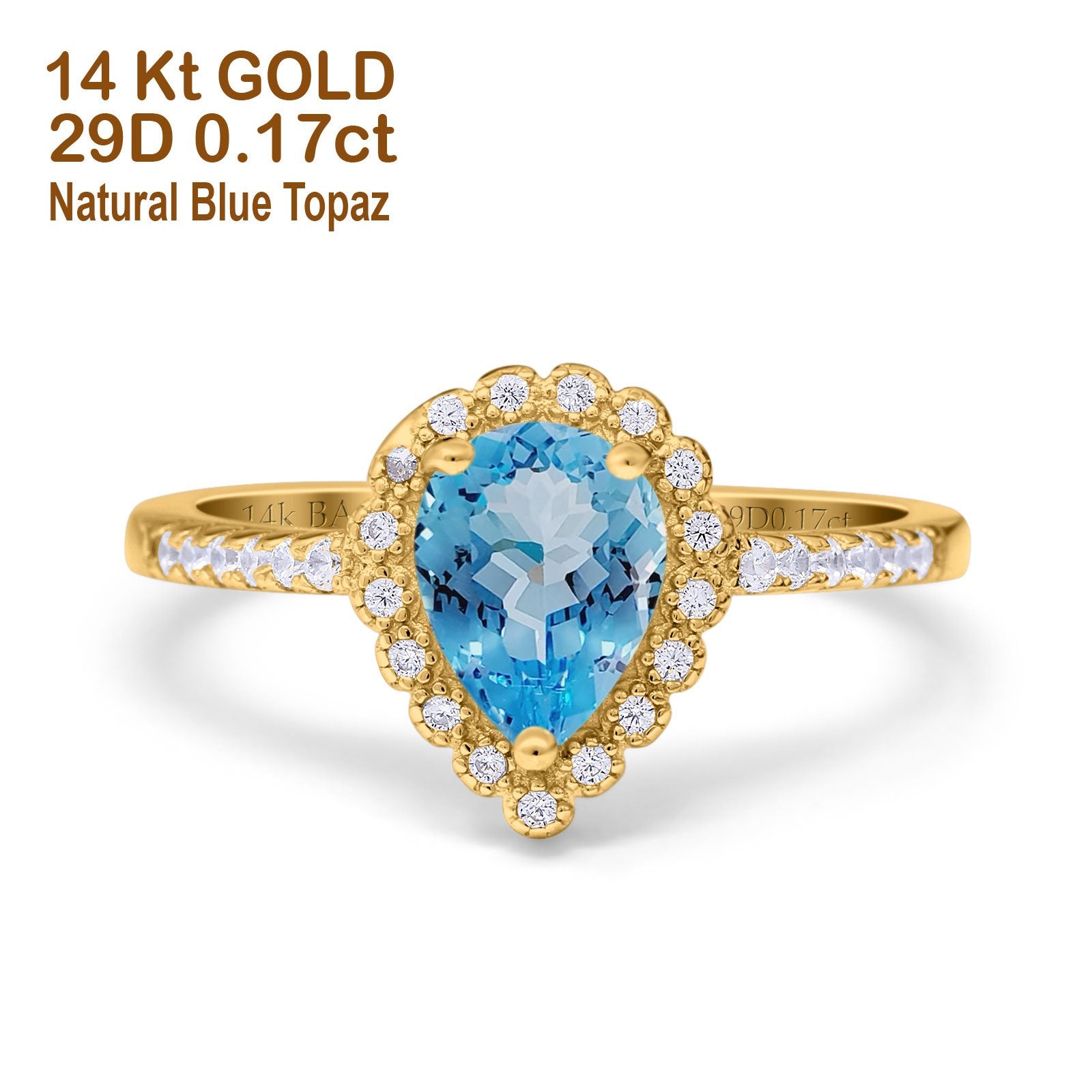 Yellow Gold Natural Blue Topaz