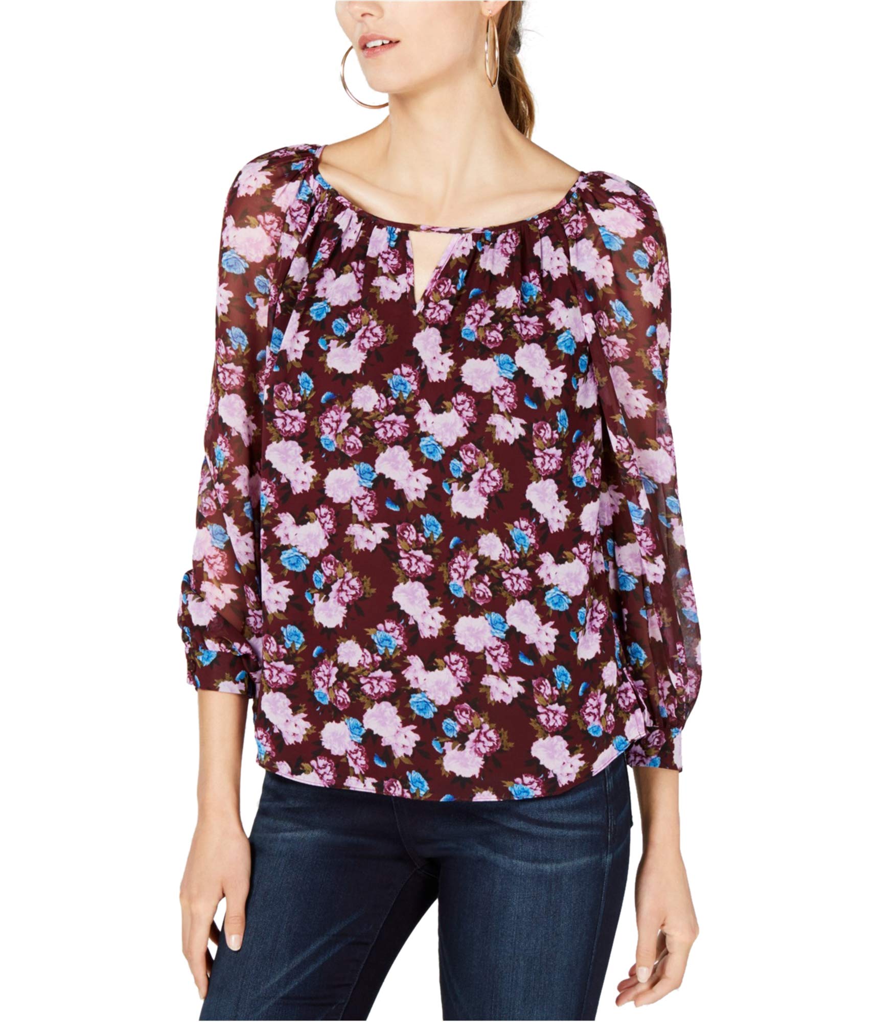 Women's Red Keyhole Pullover Blouse Small - Casual & Office Wear, Perfect for Work, Dates & Everyday Outfits