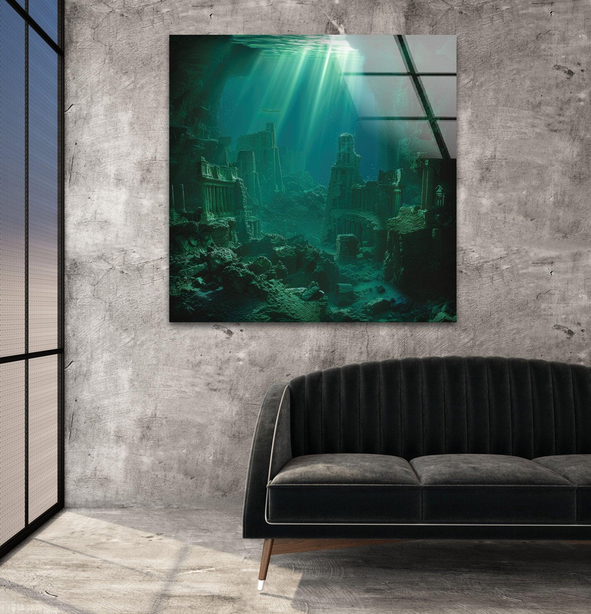 Atlantis Underwater Glass Wall Art - Handmade Ocean Themed Home Decor for Living Room, Bedroom & Office - Perfect Coastal Decor, Unique Gift Idea