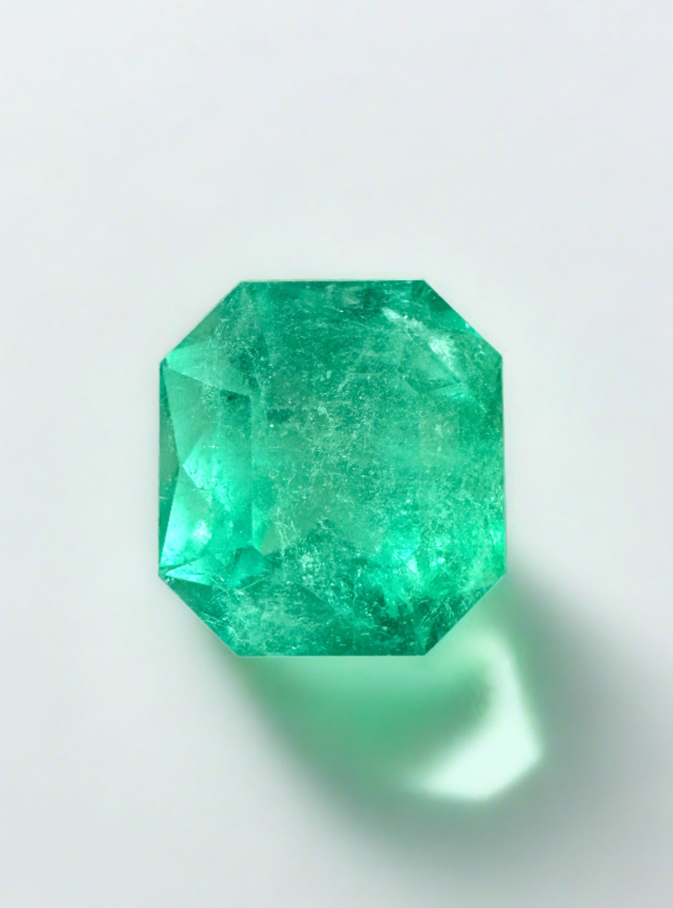 2.78 Carat 8.5x7.9mm Yellowish Green Natural Loose Colombian Emerald Gemstone - Asscher Cut for Jewelry Making, Engagement Rings & Collector's Display