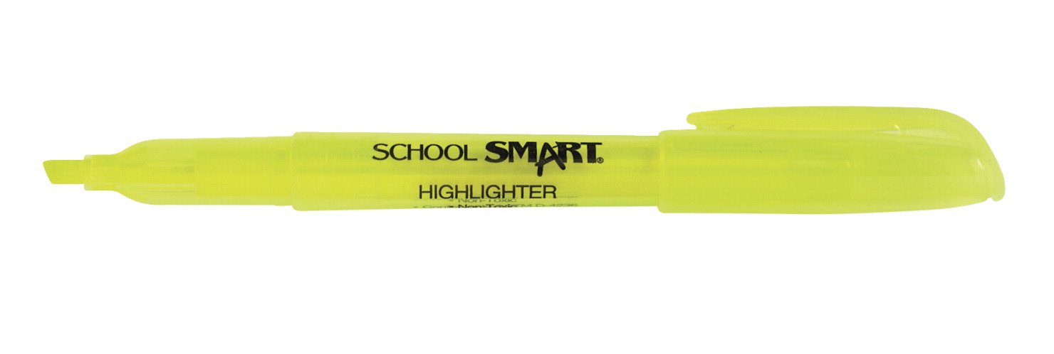 School Smart Chisel Tip Yellow Highlighters - Pack of 20 | Perfect for Note-Taking, Textbook Marking & Office Organization