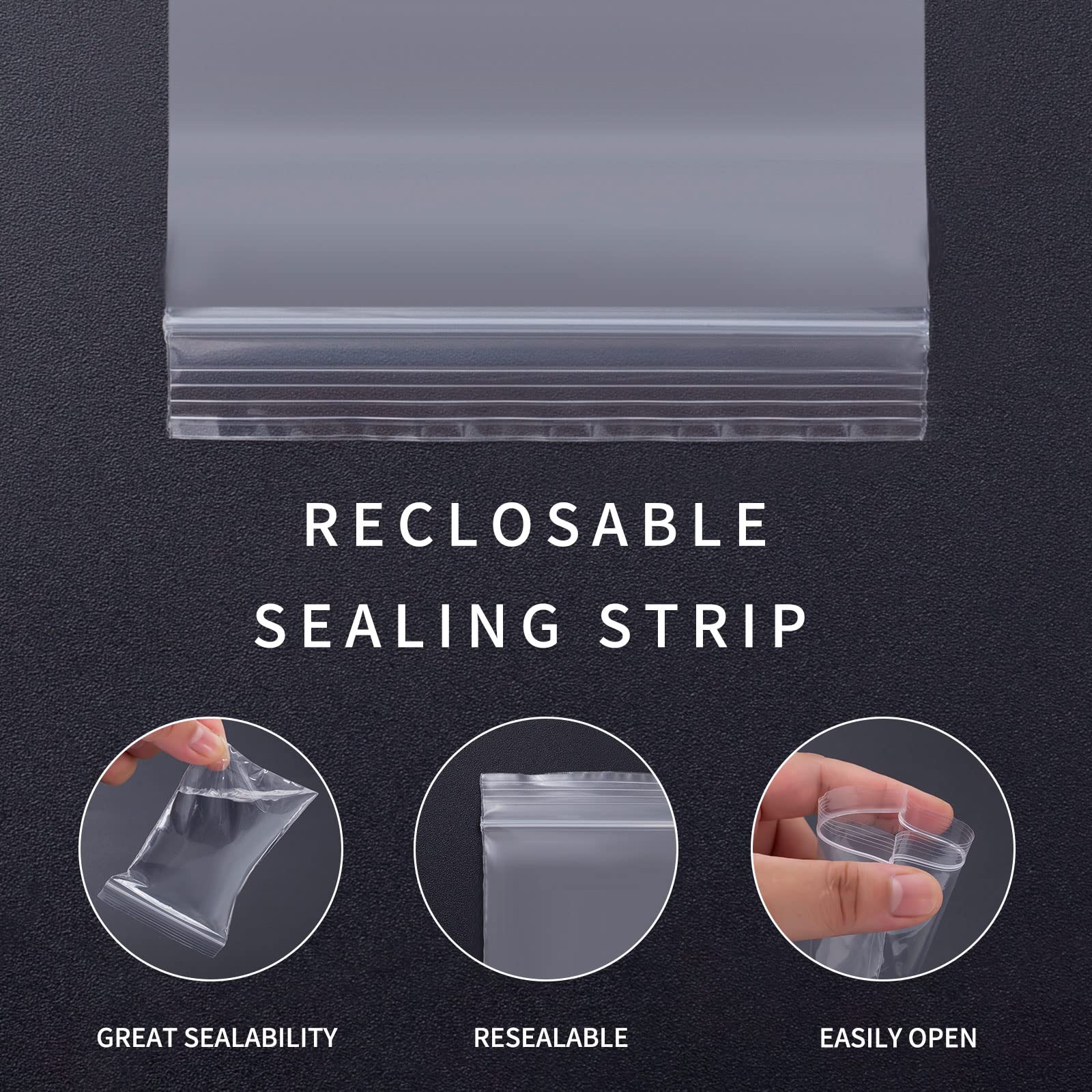 400PCS Small Plastic Bags - 4 Assorted Sizes Mini Resealable Poly Bags for Jewelry, Pills, Beads & Craft Storage | Clear Reclosable Baggies for Organizing, Travel & DIY Projects