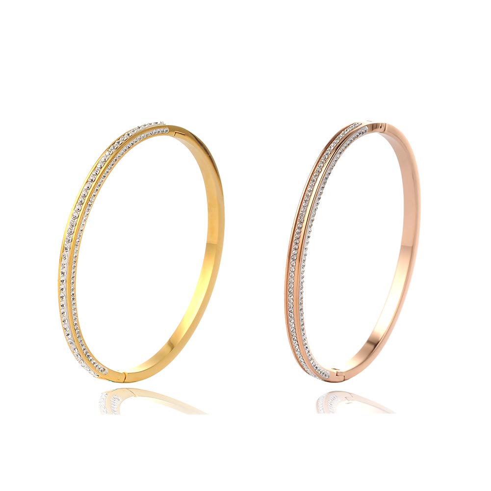 Elegant Women's Crystal Bracelet Bangle - Rose Gold, Silver & Gold Stainless Steel Jewelry for Wedding, Anniversary & Romantic Gifts | Perfect for Date Nights, Bridal Showers & Special Occasions