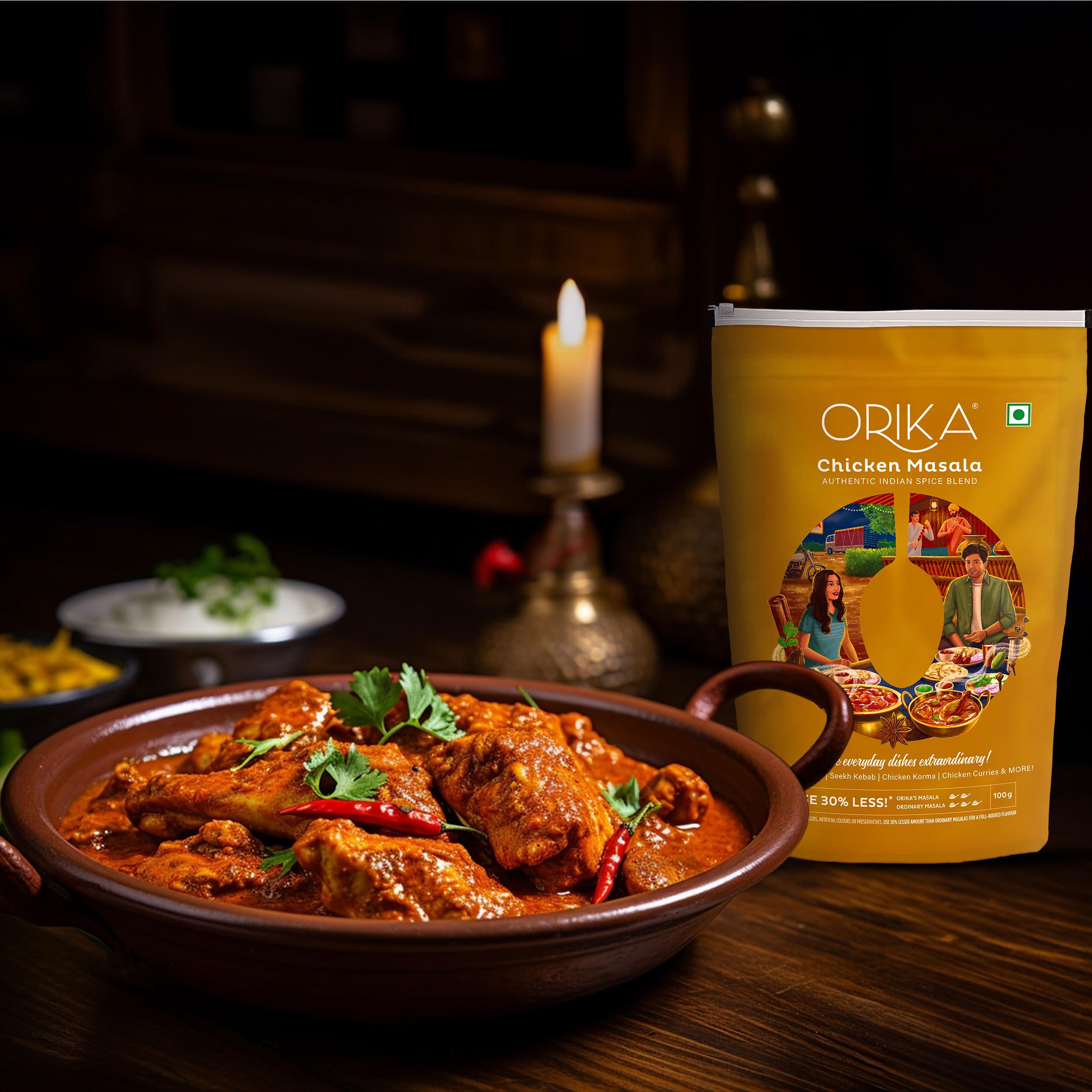Orika Chicken Masala Spice Powder - 100g Pack | Authentic Indian Masala for Chicken Curry, Biryani & Tandoori | Perfect for Home Cooking & Restaurant Use