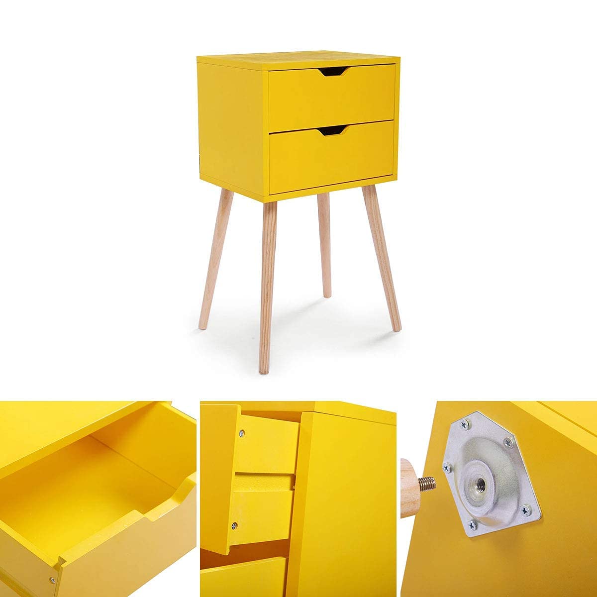 JAXPETY Nightstands Set of 2 - Modern Bedside Tables with 2 Drawers & Solid Wood Legs, Large Storage End Tables for Bedroom (Yellow) | Perfect for Small Spaces, Guest Rooms & Apartment Living