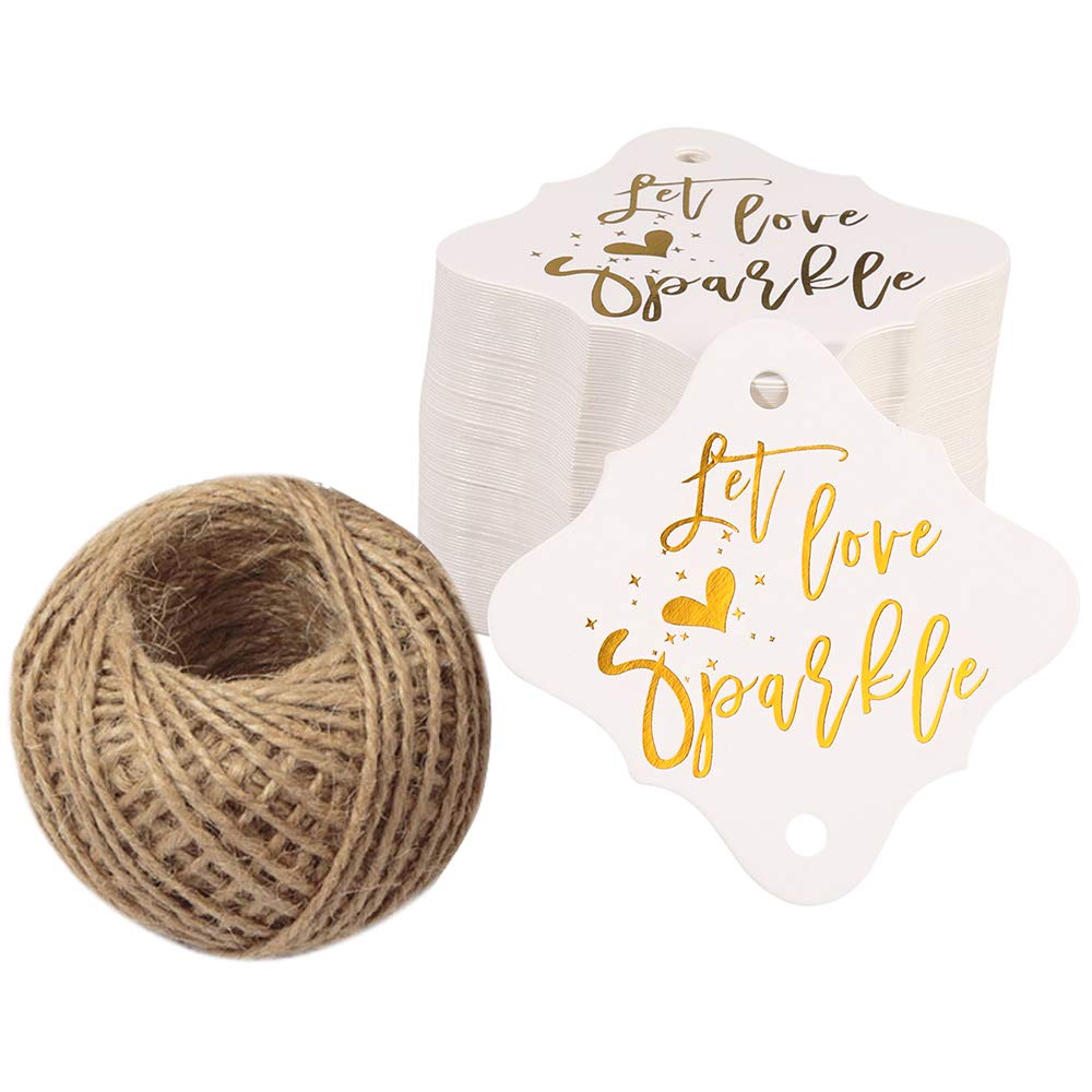 100PCS Gold Kraft Paper Gift Tags with Natural Jute Twine - Elegant DIY Gift Tags for Valentine's Day, Baby Shower, Wedding Favors & Party Decorations - Perfect for Handmade Gifts, Scrapbooking & Craft Projects