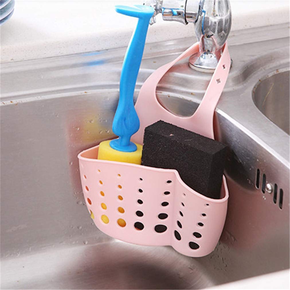 Sevenfly Adjustable Hanging Kitchen Sink Caddy - Plastic Sponge & Soap Holder with Drain Holes for Sanitary Drying (Pink) | Perfect for Organizing Sinks, Keeping Sponges Dry & Adding Style to Your Kitchen