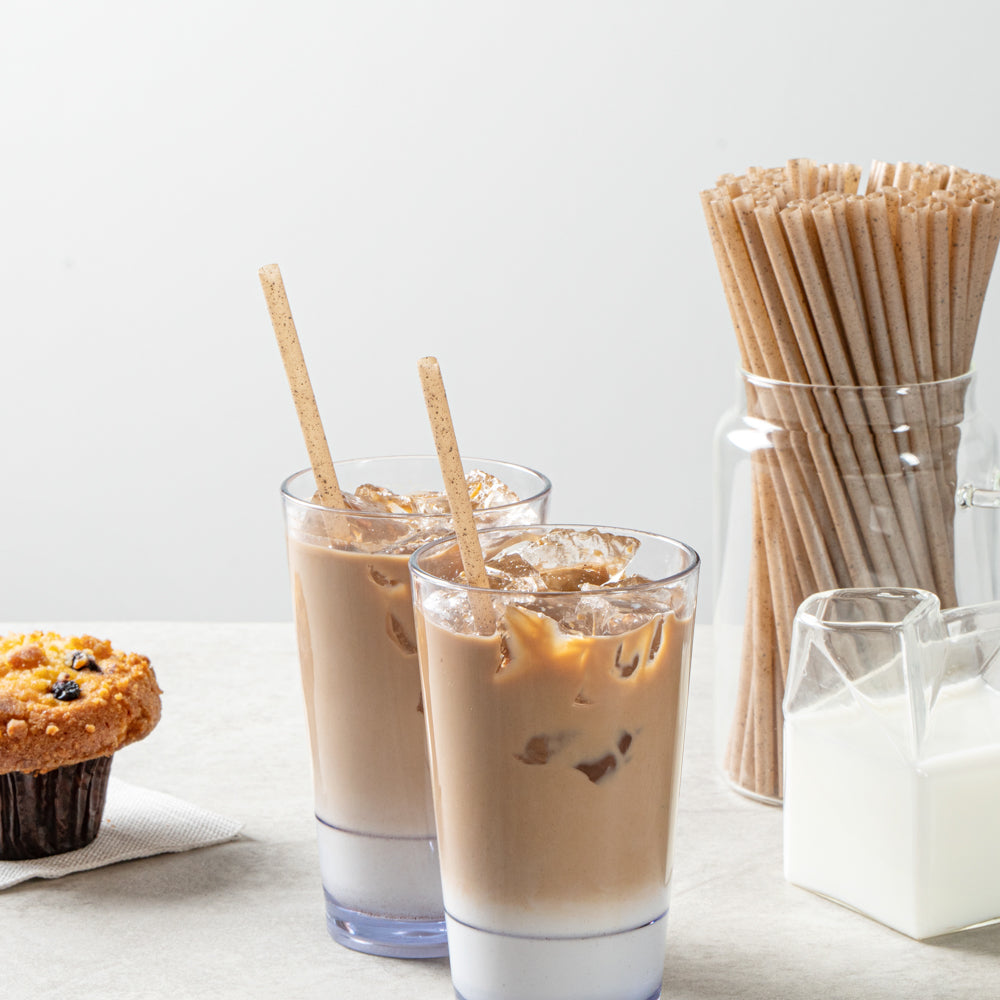Eco-Friendly Compostable Brown PLA Plastic & Coffee Ground Straws - 8 1/4 Inch, 100 Count Box - Perfect for Restaurants, Cafes, and Sustainable Home Use