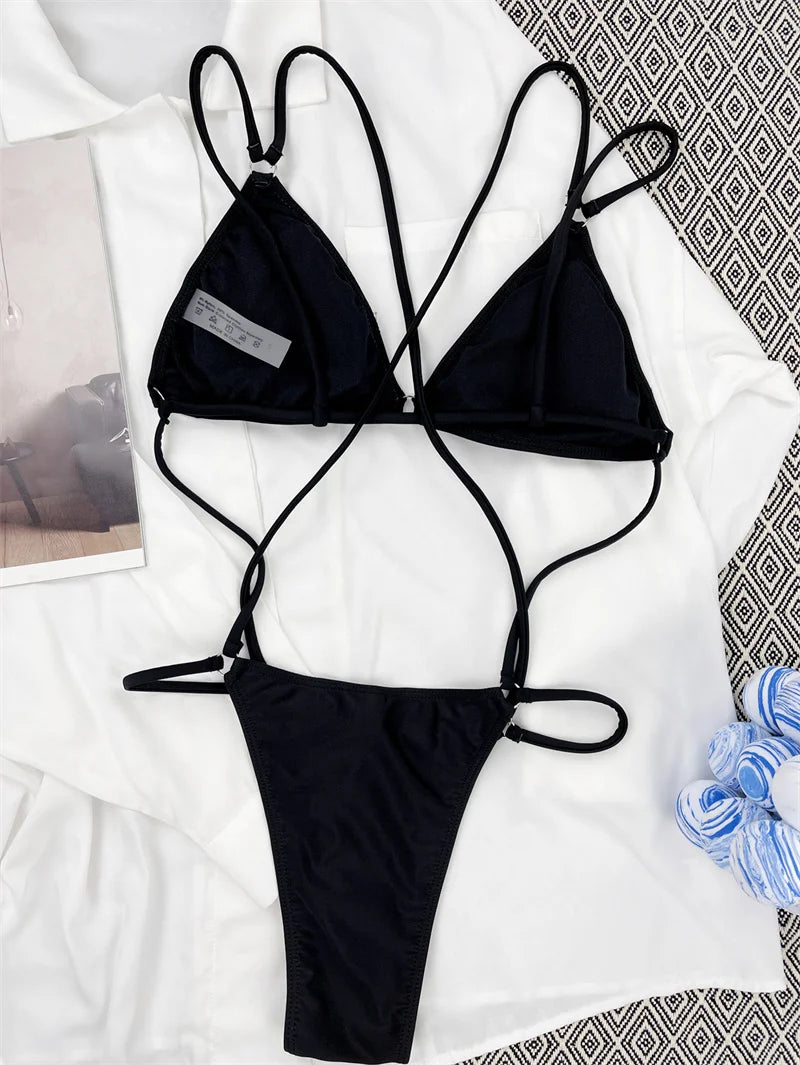 Sexy Black One Piece Swimsuit for Women - Backless Bandage High Cut Thong Bathing Suit | Beach Vacation, Pool Party, Summer Swimwear