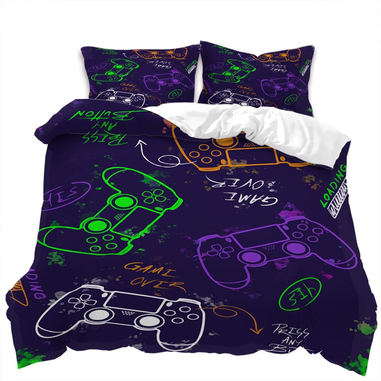 Modern Gamer Comforter Cover Queen Size - Teens Gamepad Bedding Set for Boys & Kids, Video Game Themed Duvet Cover with Joystick Design - Perfect for Gaming Bedrooms & Teenager Sleepovers