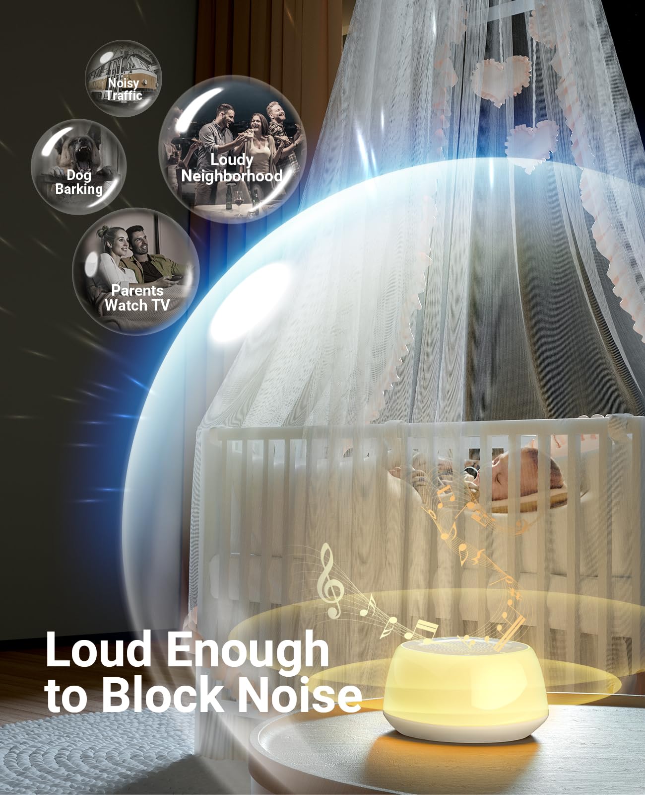 Jack & Rose White Noise Machine for Babies & Kids - Portable Sound Machine with Night Light for Sleeping, Soothing & Nursery | Perfect for Bedtime, Travel & Daycare