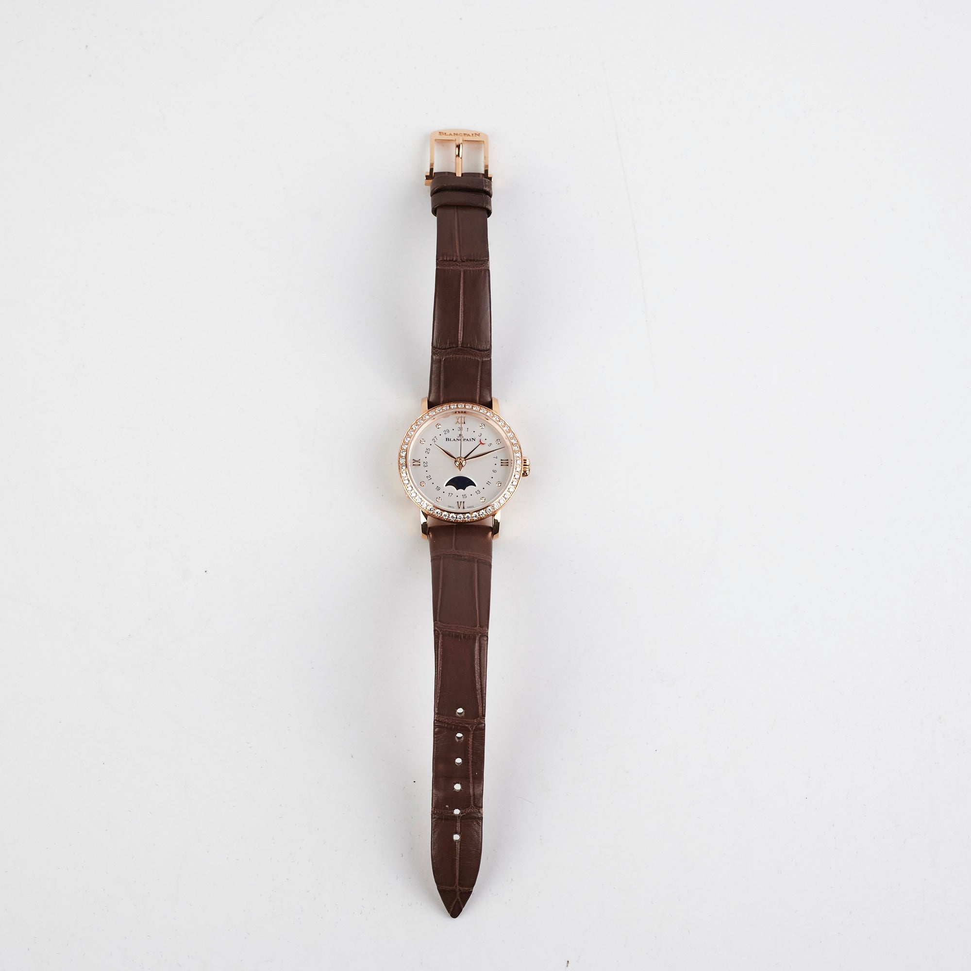 Blancpain Villeret 29mm Rose Gold Moonphase Diamond Watch for Women - Luxury Swiss Automatic Timepiece with Date Display & Diamond Bezel - Perfect for Formal Events, Weddings & Special Occasions