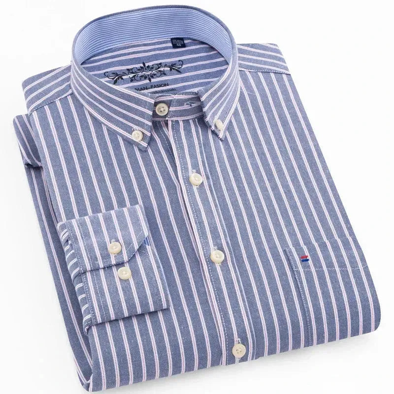 Men's Casual Wide Striped Shirt - Breathable Cotton Button Down Shirt for Office, Dating & Outdoor Activities