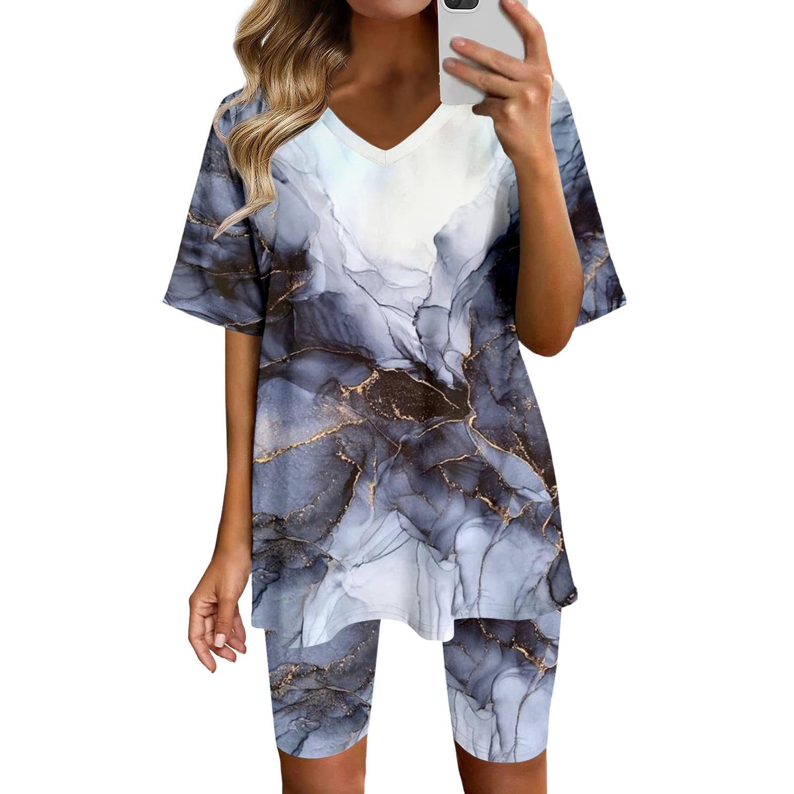 Women's 2-Piece Workout Set - Solid Color Oversized Crew Neck T-Shirt & Biker Shorts | Gym, Yoga, Running & Lounge Wear | Comfortable Casual Outfit for Women