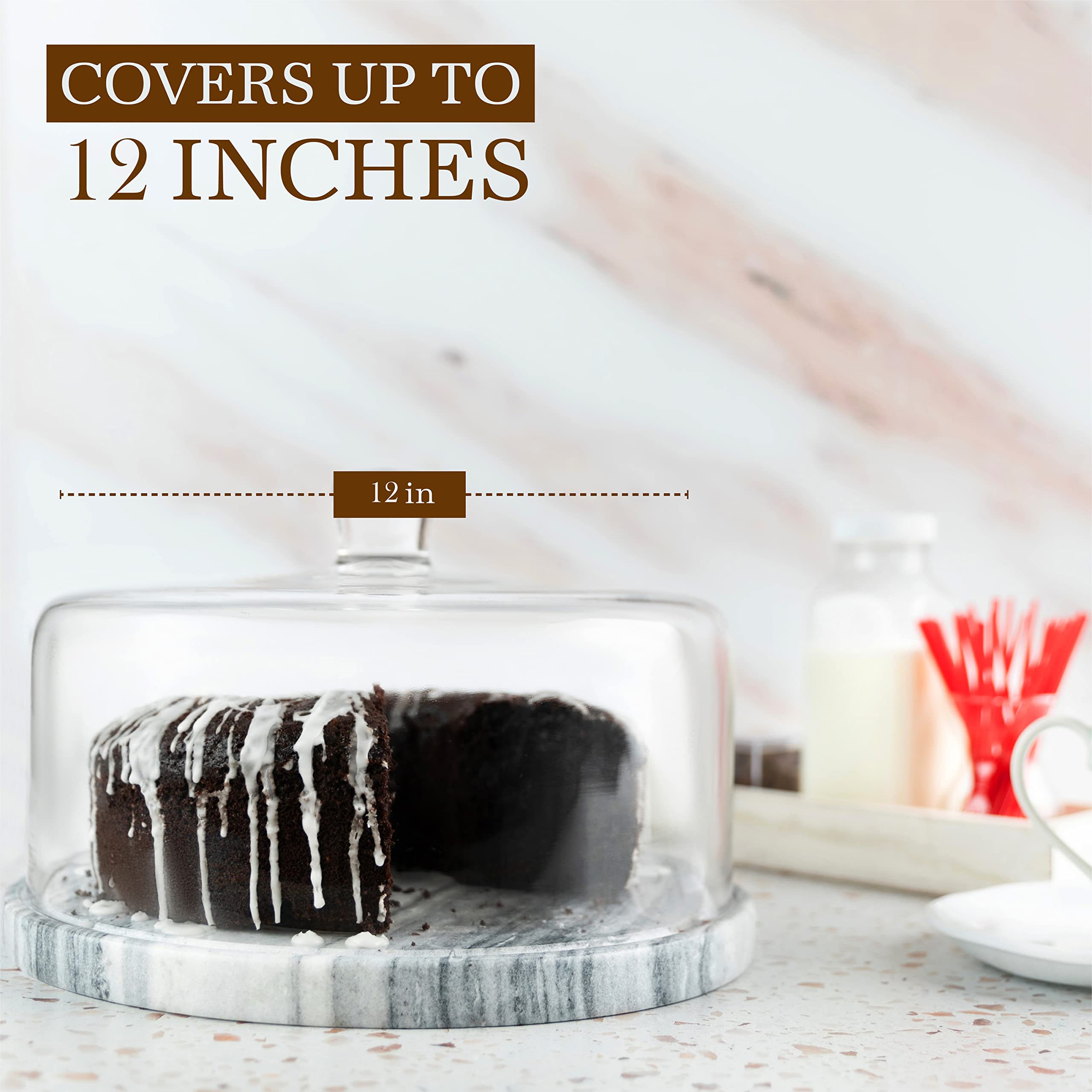 Galashield Marble Cake Stand with Glass Dome Cover - Elegant Dessert Display for Weddings, Parties & Afternoon Tea | 3-Tier Serving Plate for Cakes, Pastries & Treats