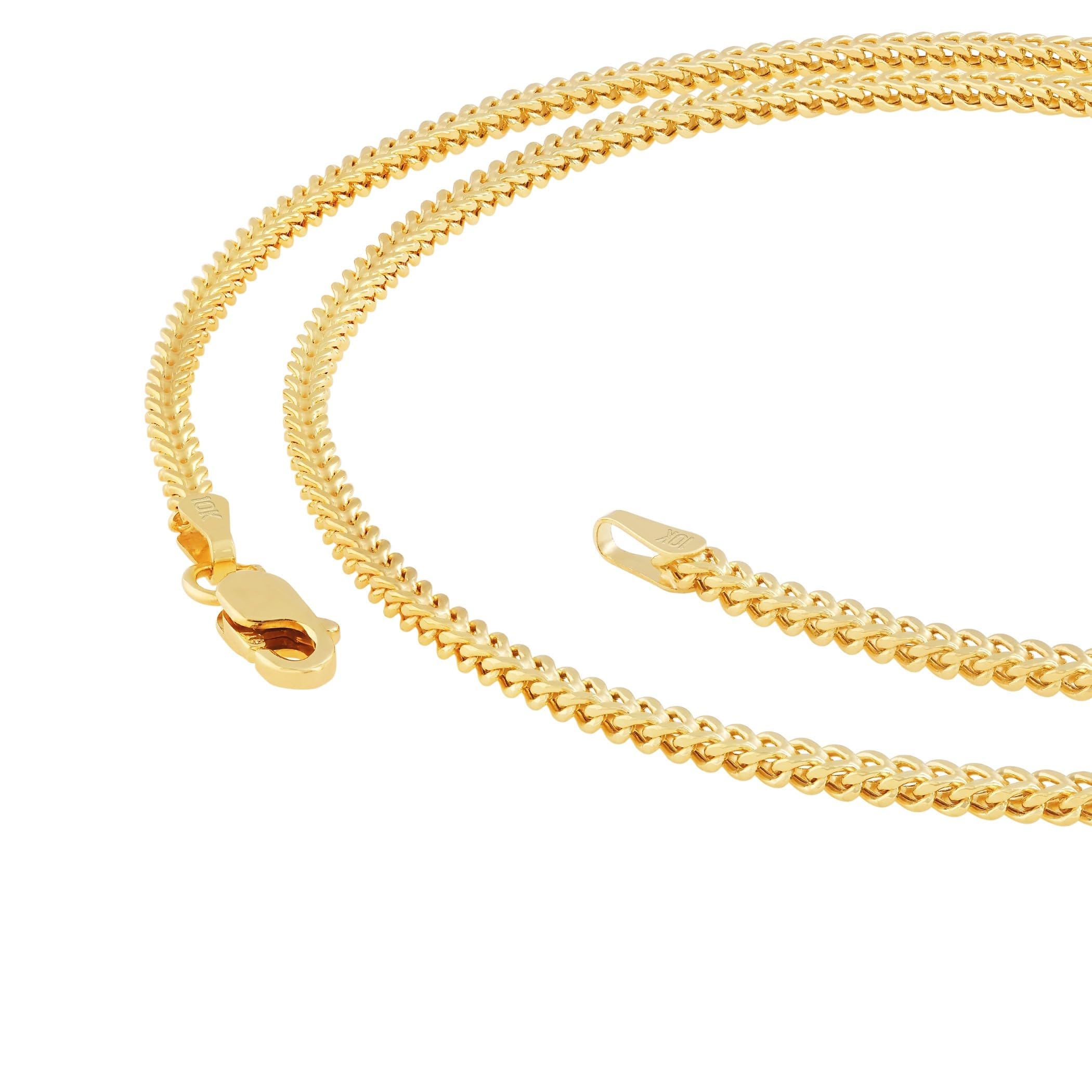 10k Real Yellow Gold Franco Square 2mm Box Chain Necklace for Men & Women - Italian Wheat Chain Jewelry 16