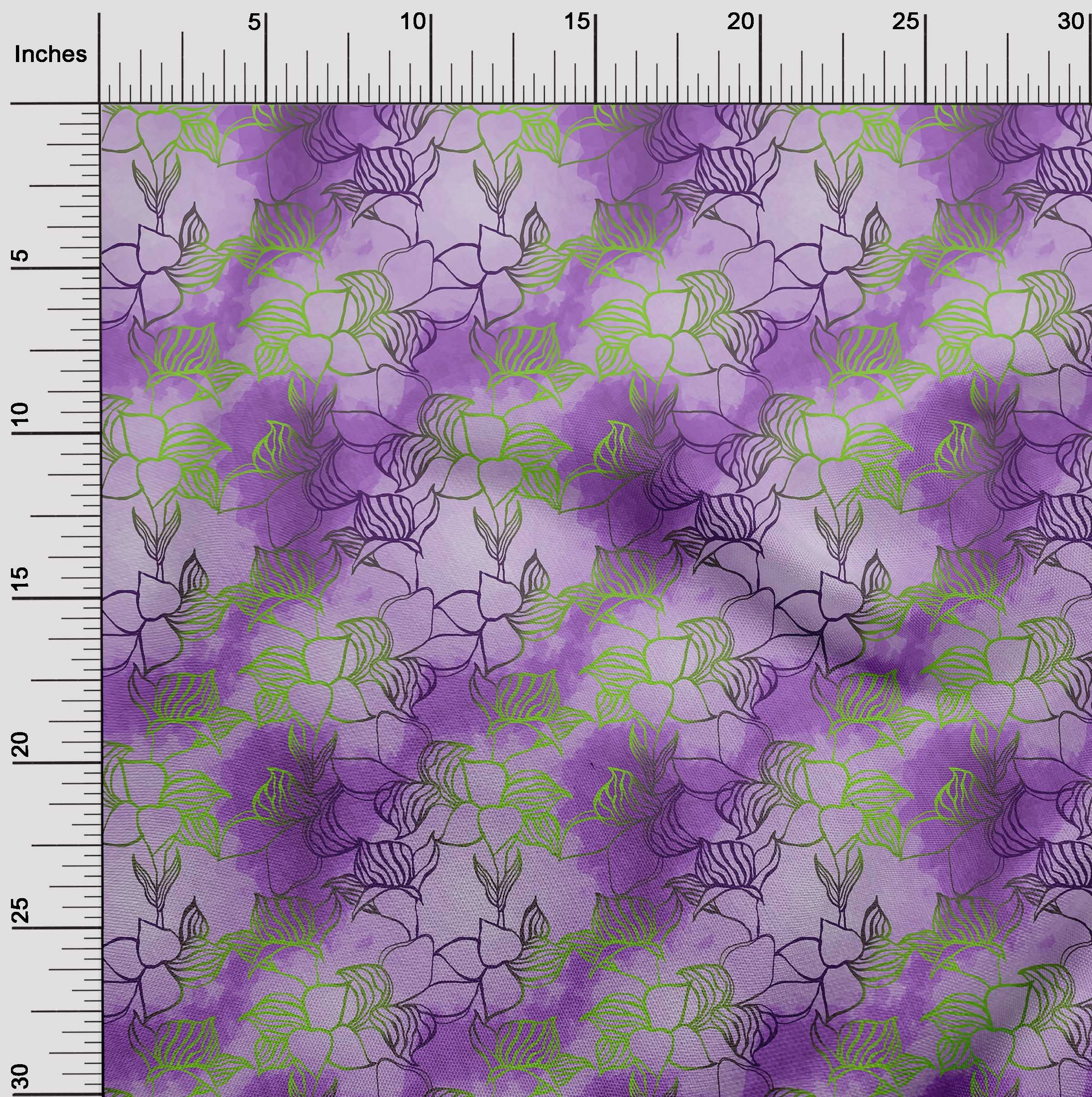 oneOone Stretchy Polyester Spandex Fabric - 56 Inch Wide Purple Leaves Print Dress Material by The Yard | Perfect for DIY Dresses, Skirts & Home Decor Projects