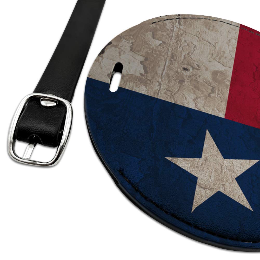 Vintage Distressed Texas State Flag Leather Luggage Tag - USA Made Round ID Card Holder for Travel Bags & Suitcases | Perfect for Travelers, Backpacks & Gift Giving