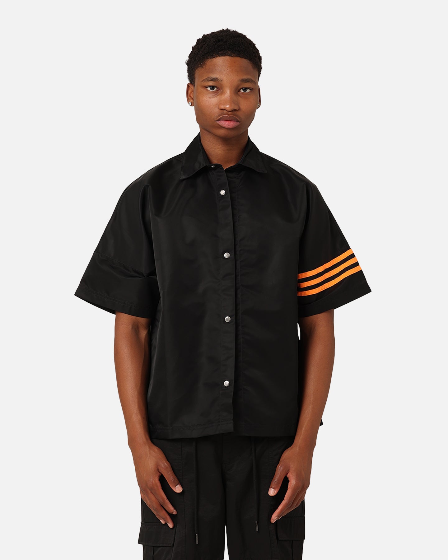 Adidas Neuclassics+ Short Sleeve Overshirt for Men - Black/Semi Impact Orange Casual Shirt | Perfect for Streetwear, Gym, and Everyday Outfits