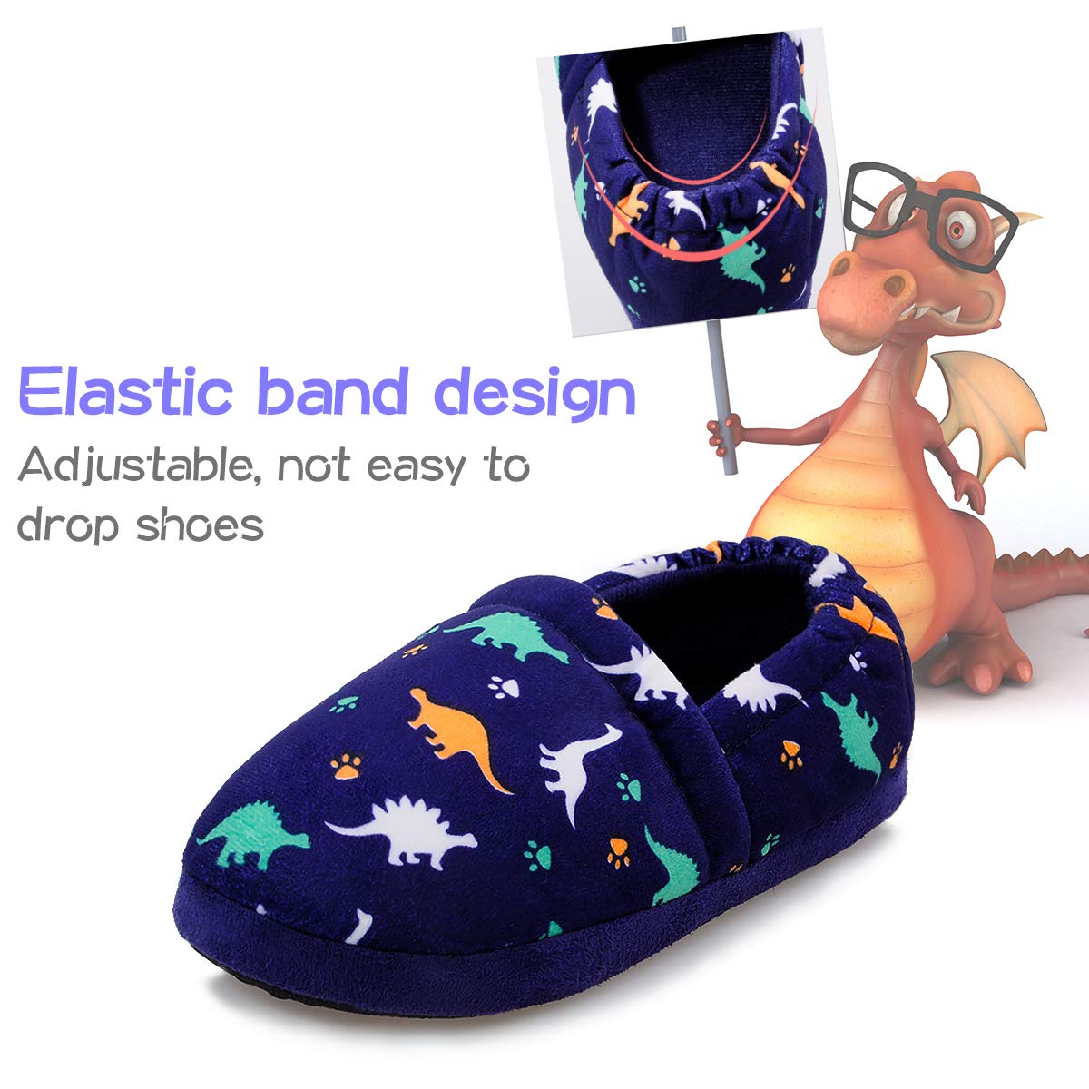 **MIXIN Boys Slippers for Toddlers - Anti-Slip Dinosaur House Shoes for Little Kids - Soft & Comfortable Indoor/Outdoor Slippers for Playtime & Home Use**