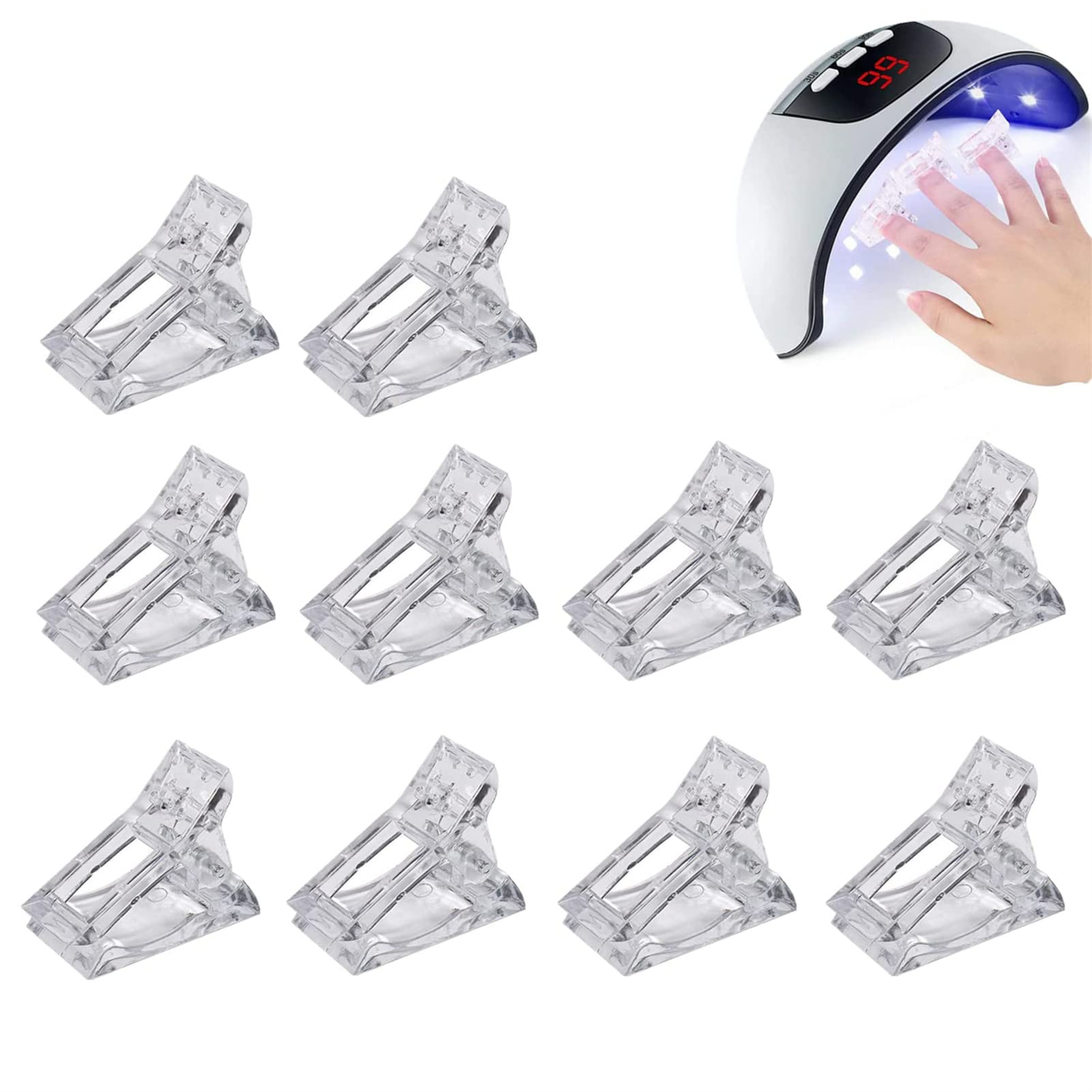 10Pcs Clear Nail Tips Clips for Poly Gel Extension - UV LED Builder Nail Art Tools for DIY Manicure | Perfect for Salon Professionals & Home Nail Art Enthusiasts