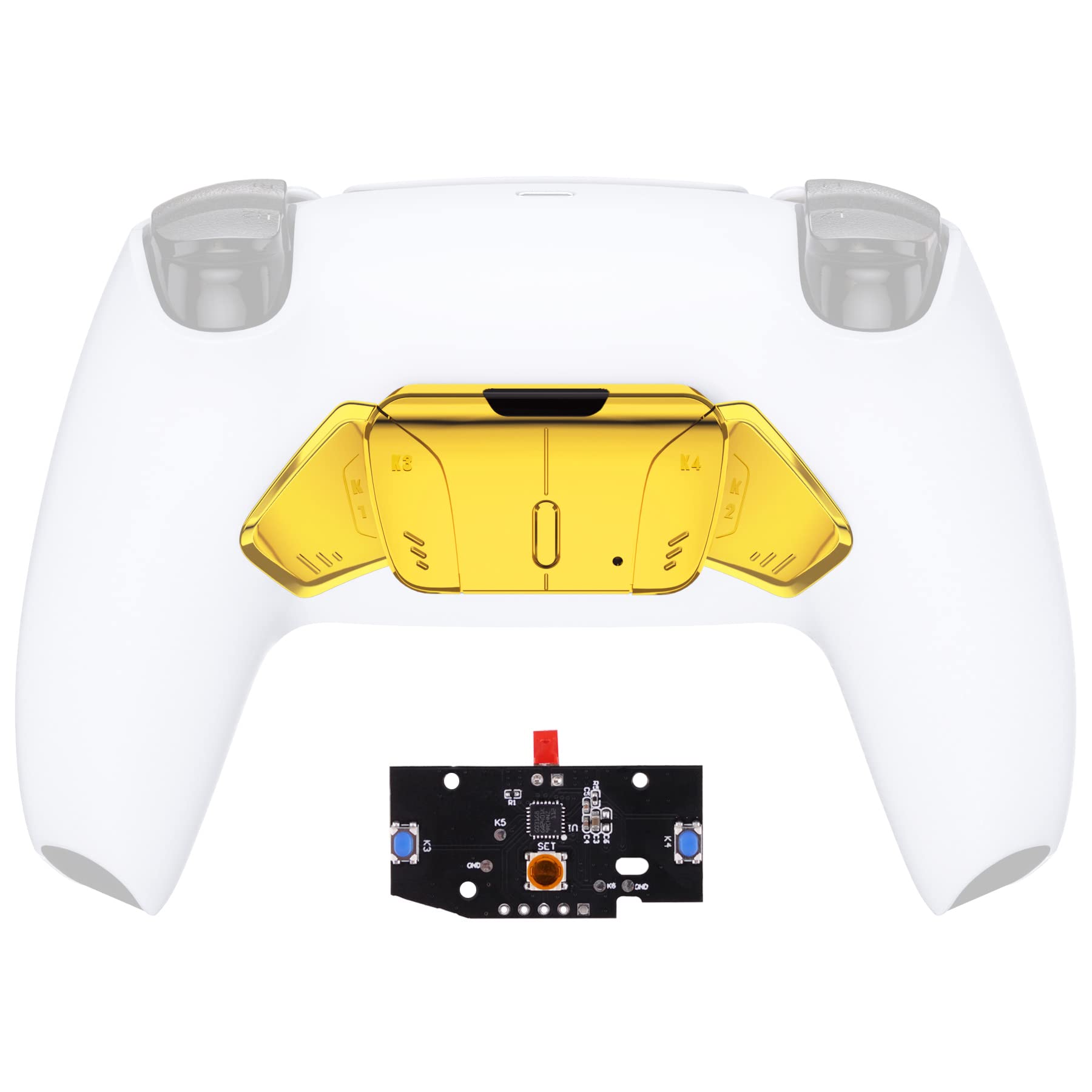 eXtremeRate RISE4 Replacement Back Buttons & Remap Board for PS5 Controller - Chrome Gold | Customizable K1 K2 K3 K4 Back Paddles & PCBA Board (Not Full RISE4 Kit) | Perfect for Competitive Gaming & Enhanced Controller Performance