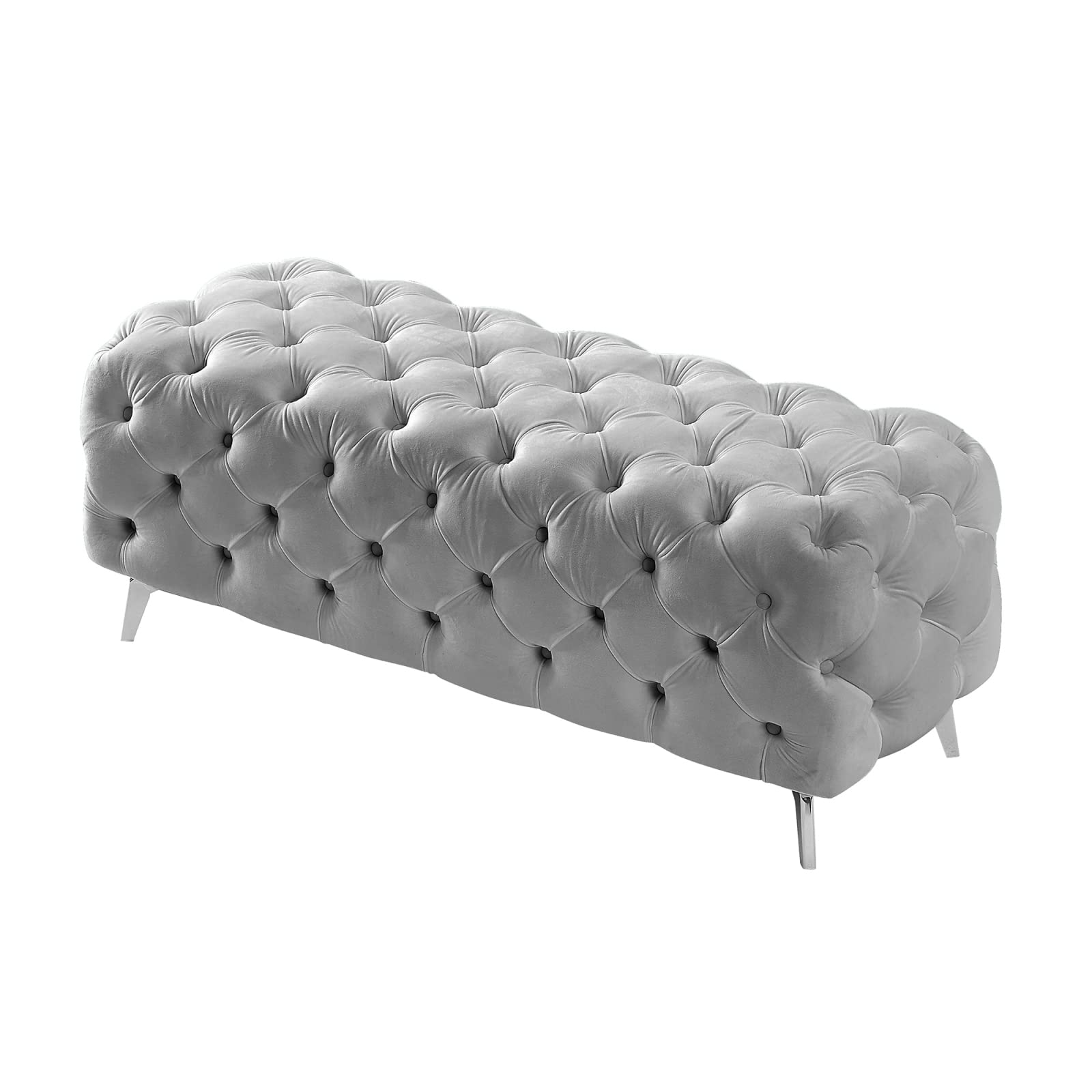 Modern Velvet Ottoman Bench with Button Tufted Design & Metal Legs - Solid Wood Frame Upholstered Foot Stool for Bedroom, Living Room, Entryway - Perfect as Bed End Bench, Coffee Table or Seating (Grey)