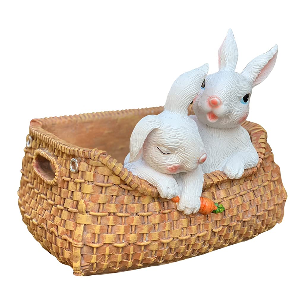 Realistic Garden Rabbit Sculpture - Outdoor Animal Statue for Flower Pots, Succulent Plants & Courtyard Decor | Perfect for Patio, Lawn & Garden Decoration